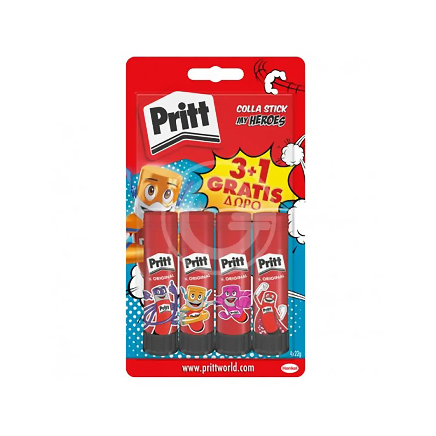 Colla Stick Pritt Gr. 22 - Blister 3 Pezzi + 1 In Omaggio - Nastri adesivi e colle