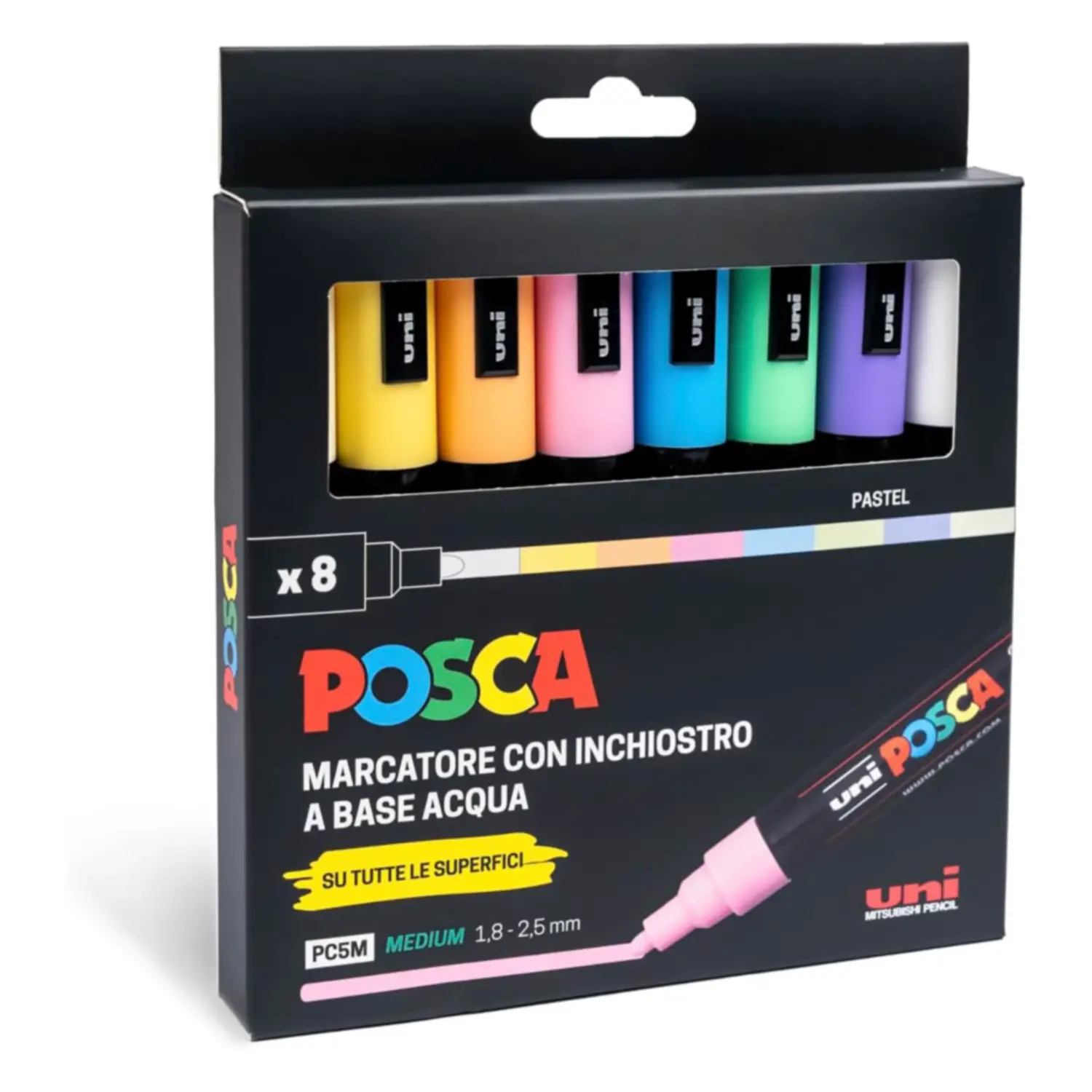 Uni Posca Punta Media – Astuccio 8 Colori Pastello - Pennarelli