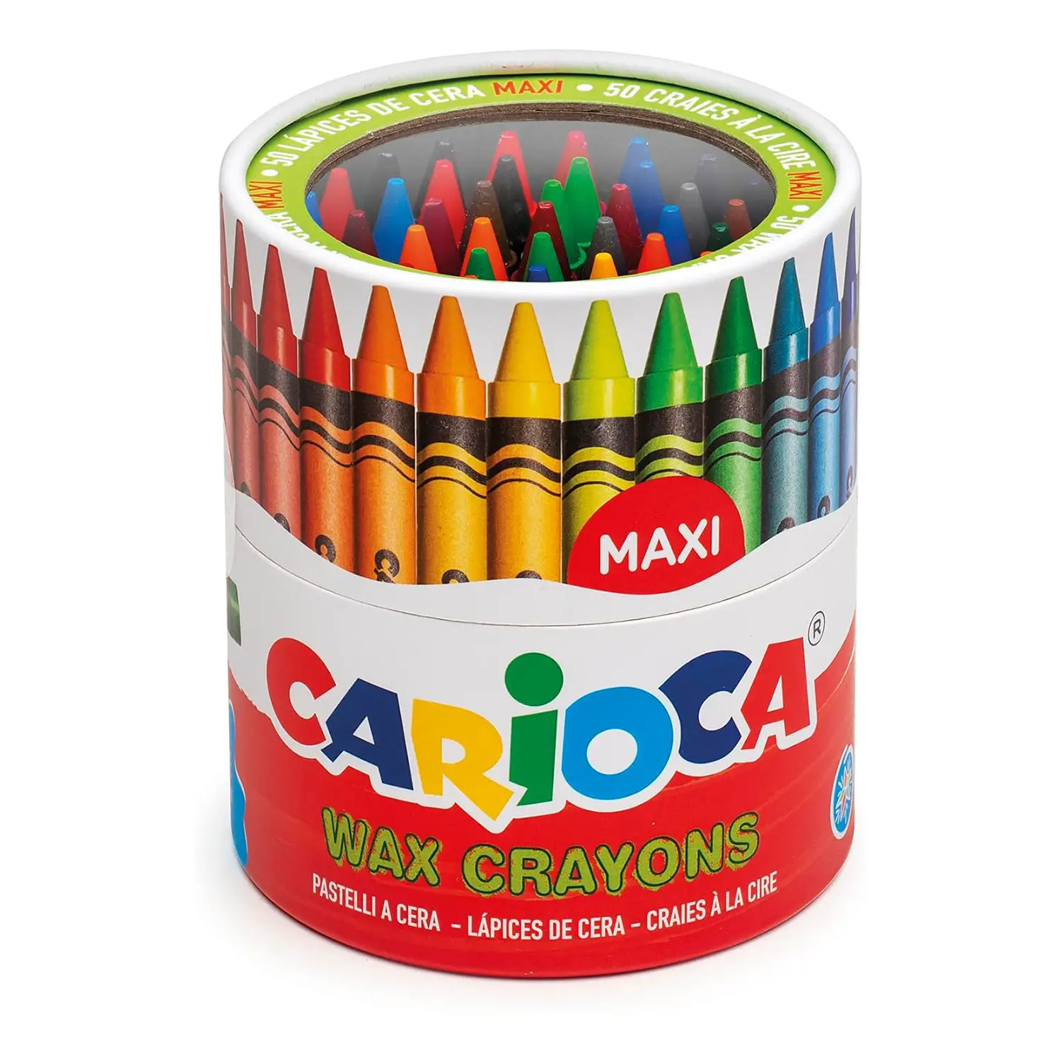 Pastelloni a Cera Jumbo CARIOCA – Barattolo 50 Pezzi Assortiti (12 Colori) - Pastelli a cera