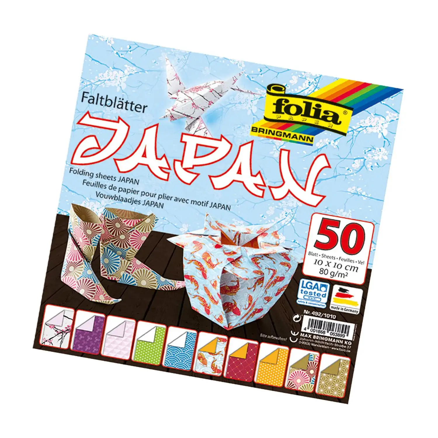 Carta Origami Oriente - 50 Fogli 10x10 cm - 10 Fantasie - Carta e cartoncino
