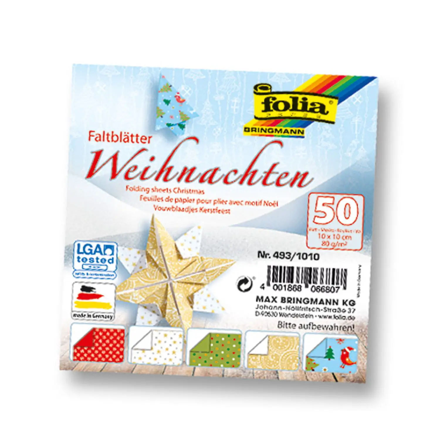 Carta Origami Natalizia - 50 Fogli 10x10 cm - 10 Fantasie - Carta e cartoncino