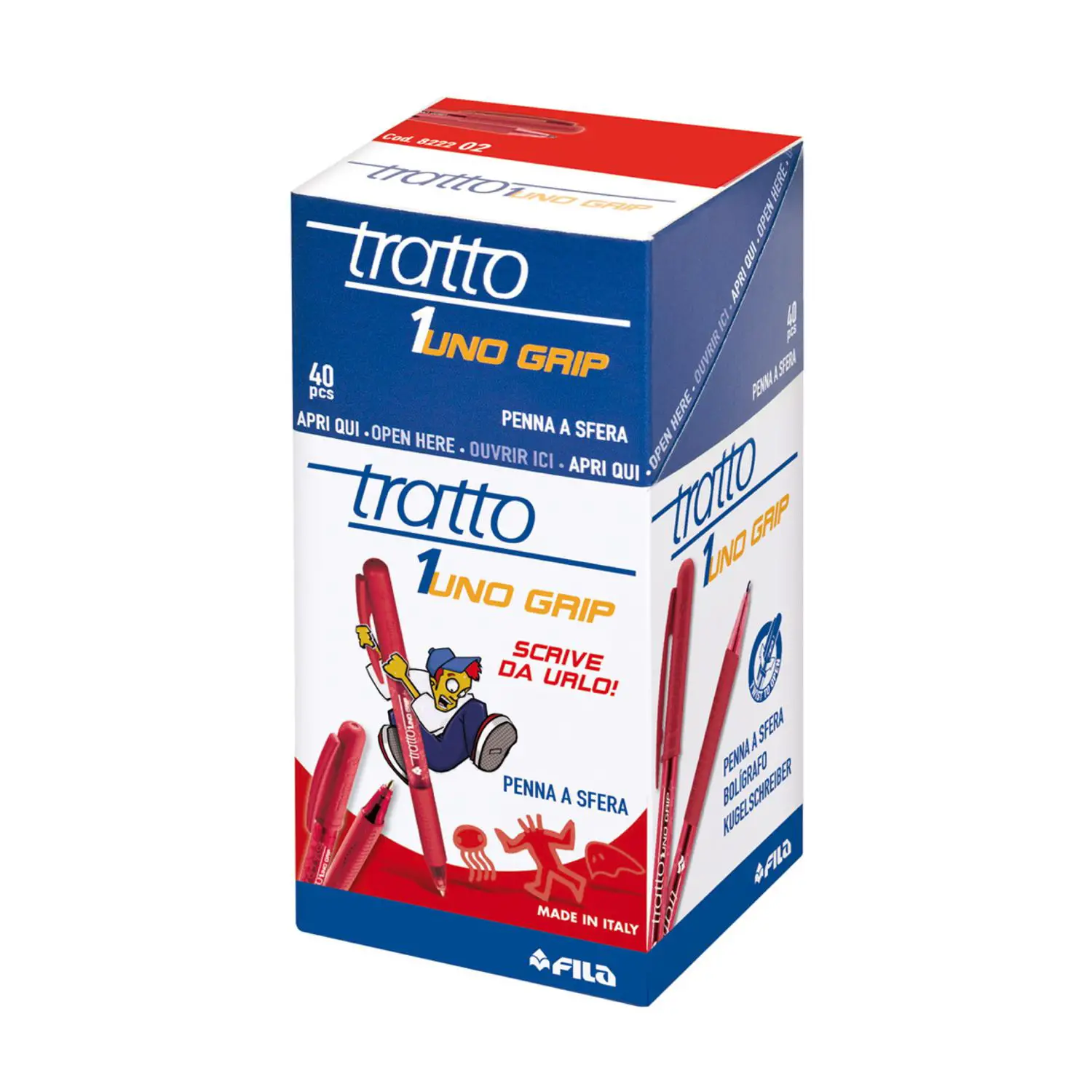 Penna a Sfera Tratto Uno Grip Fila Rosso - penne pennarelli ufficio