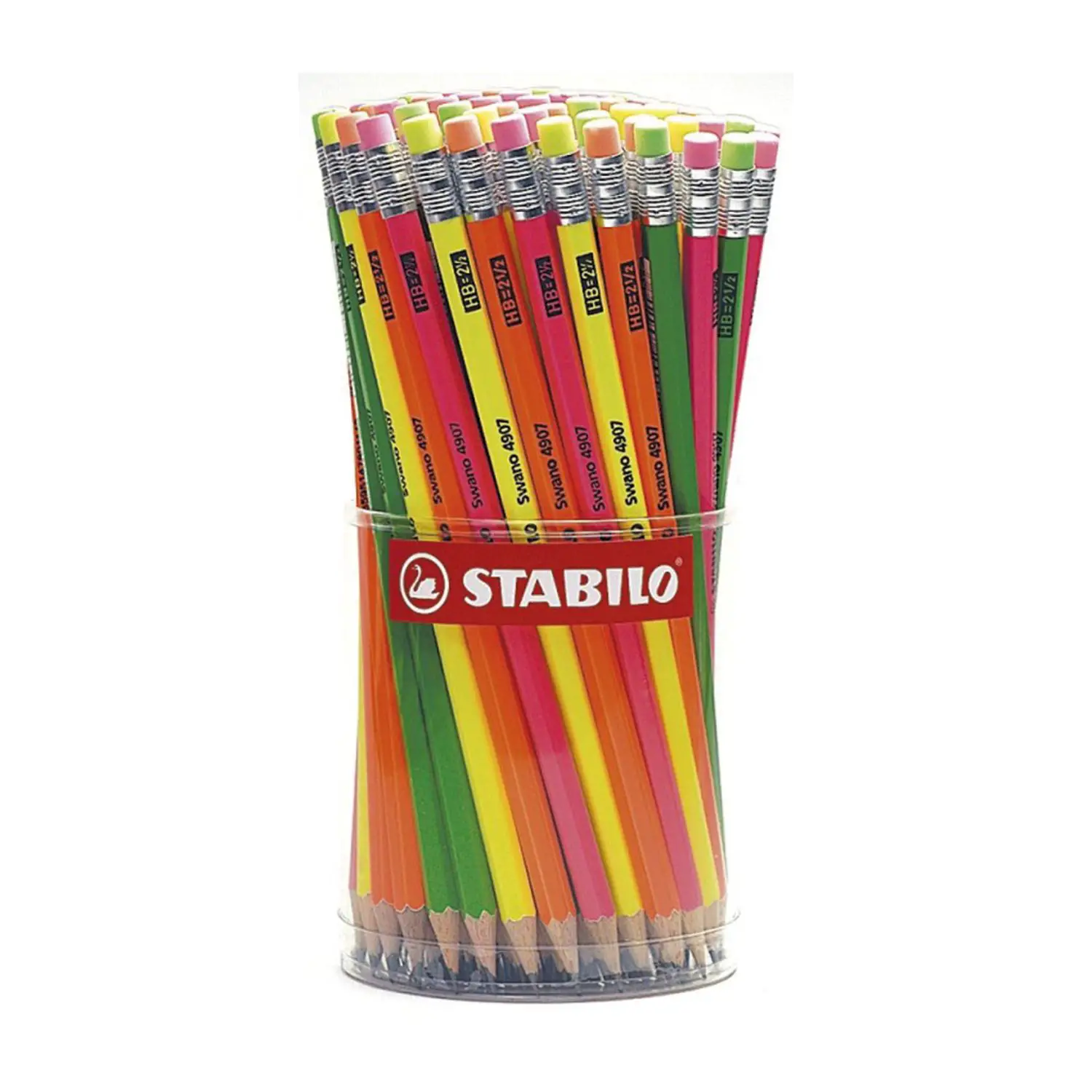Matite Swano Fluo STABILO HB con Gommino – Barattolo da 96 Pezzi - Matite Temperini Gomme