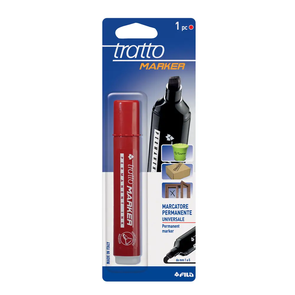 Tratto Marker Punta Scalpello – Pennarello Permanente Multiuso - Rosso - Pennarelli