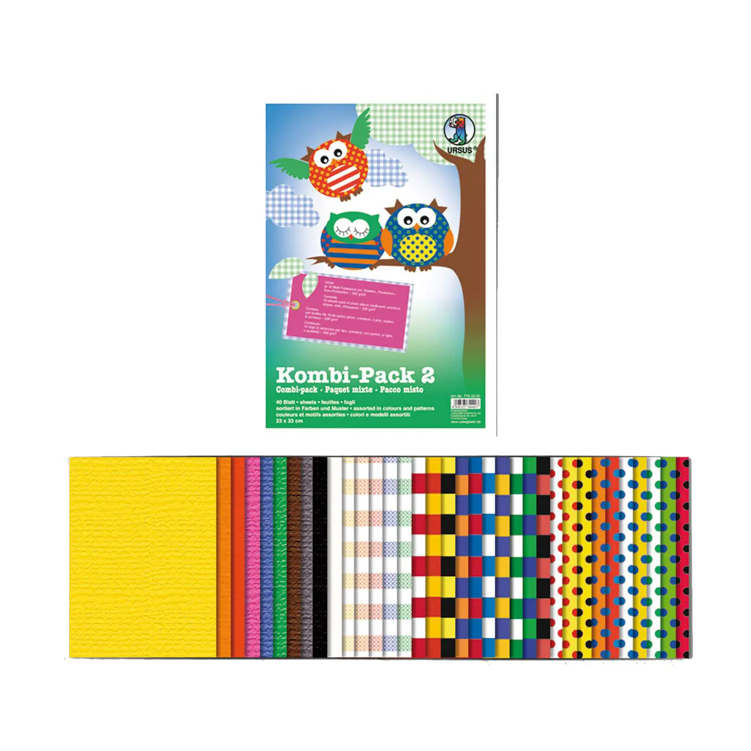Combipack Cartoncini Fantasia, 40 fogli assortiti, cm 23x33 - Carta e cartoncino