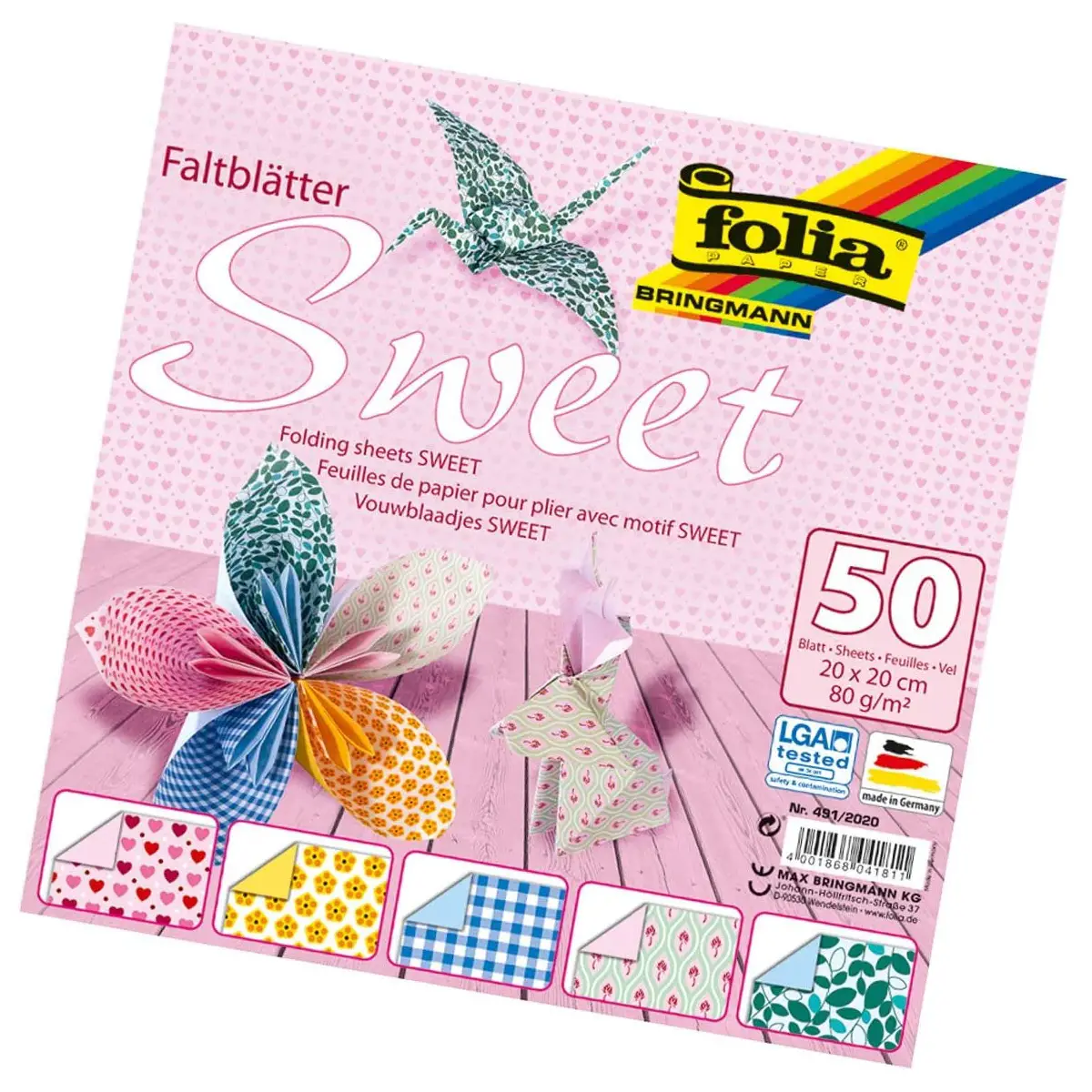 Carta Origami Allegria - 50 Fogli 20x20 cm - 5 Fantasie - Carta e cartoncino