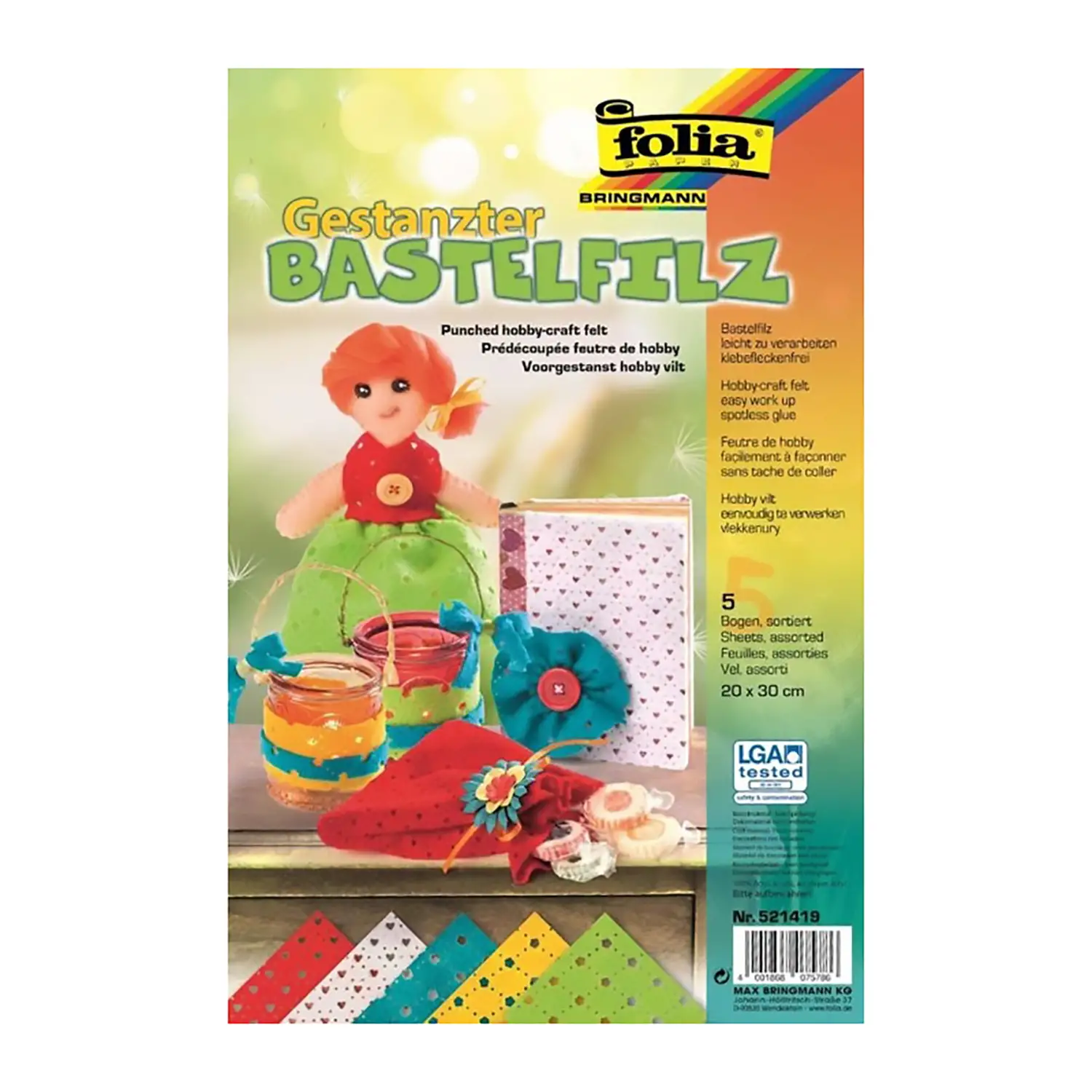 Feltro Traforato 20x30 cm – Motivo Cuori, 5 Fogli - Tessuti e stoffe