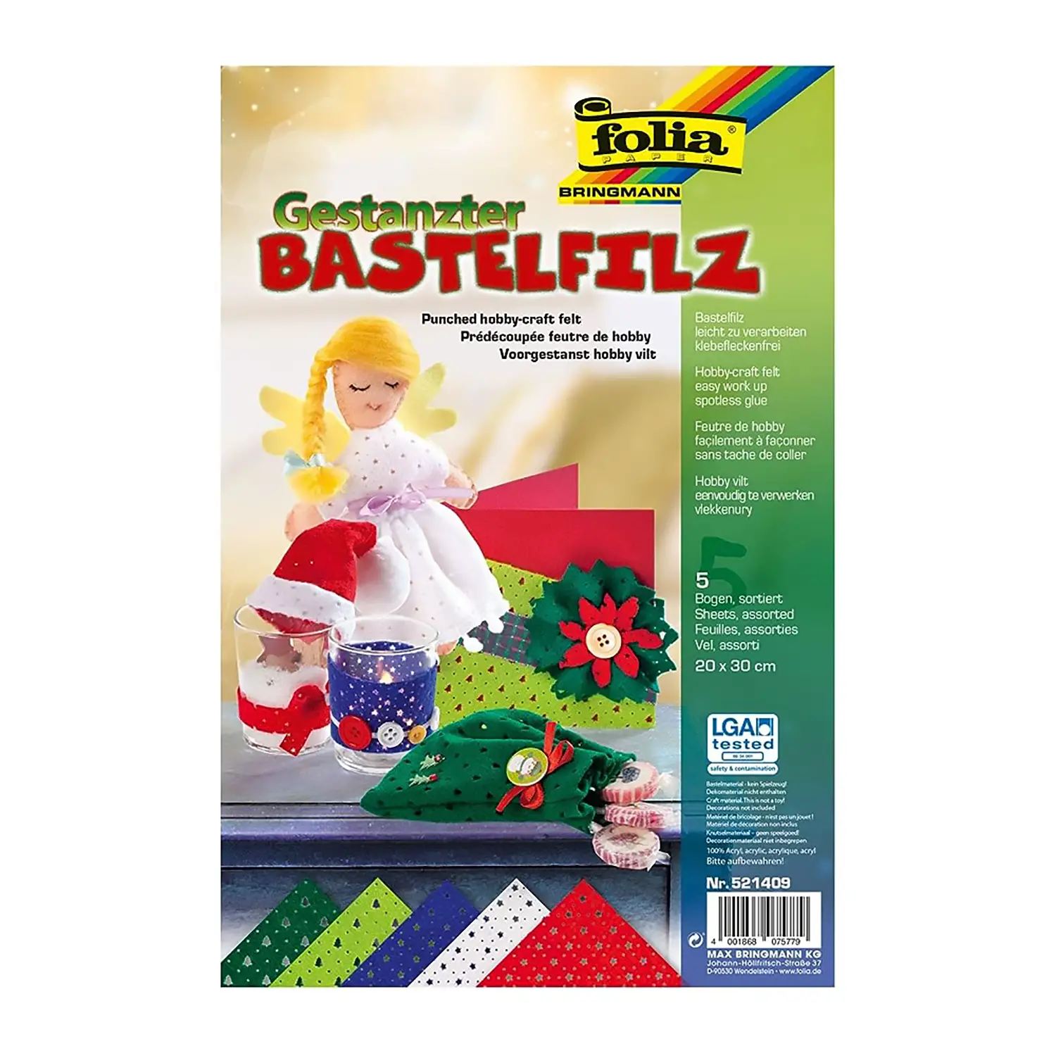 Feltro Traforato 20x30 cm – Motivo Abeti, 5 Fogli, 150 gr/mq - Tessuti e stoffe