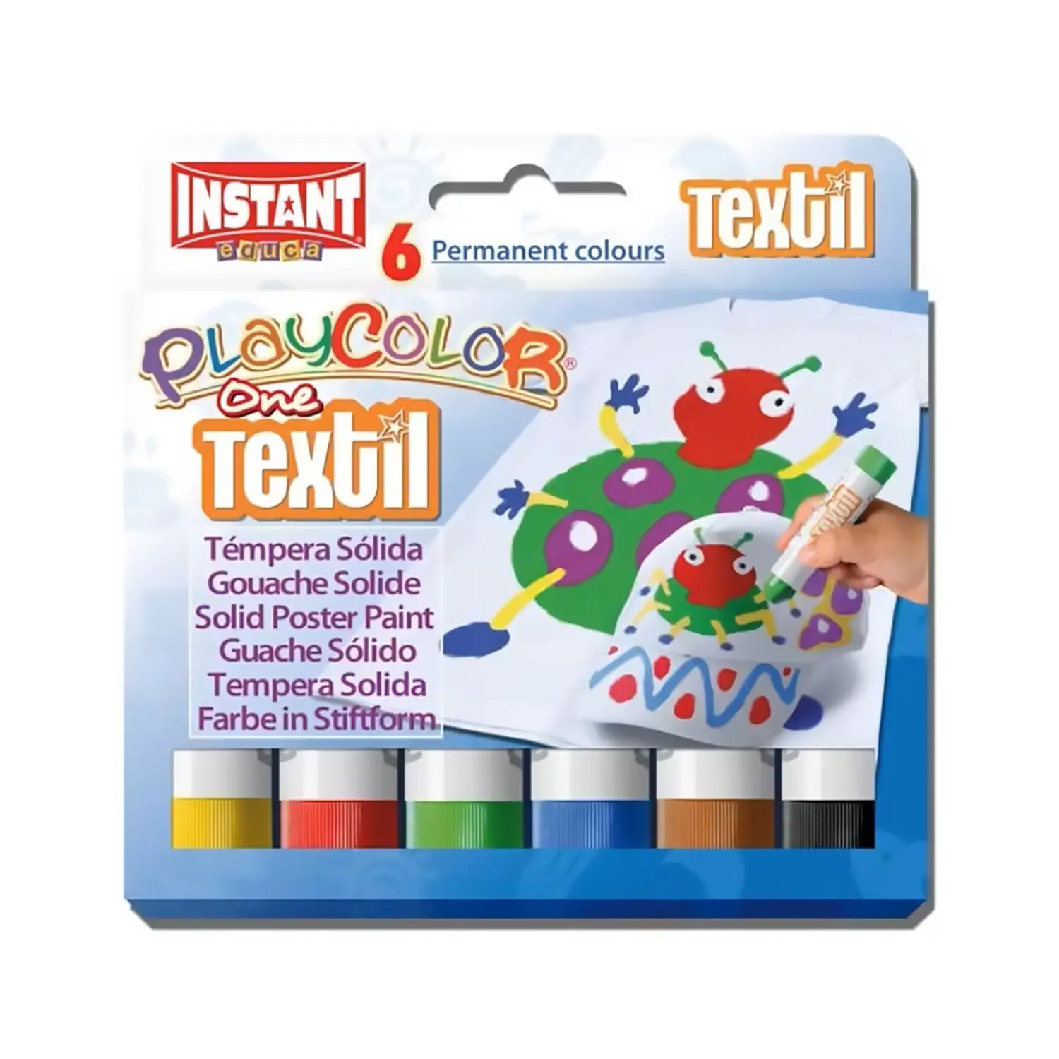 Tempera Solida Playcolor in Stick per Tessuto – Set 6 Stick - Colori per tessuto