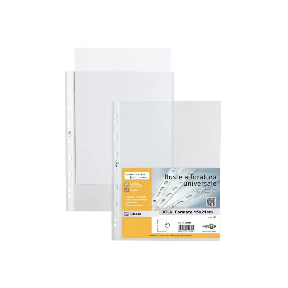Buste Trasparenti Bucciate con Perforazione Universale cm. 15x21 Pezzi 25 - Archiviazione