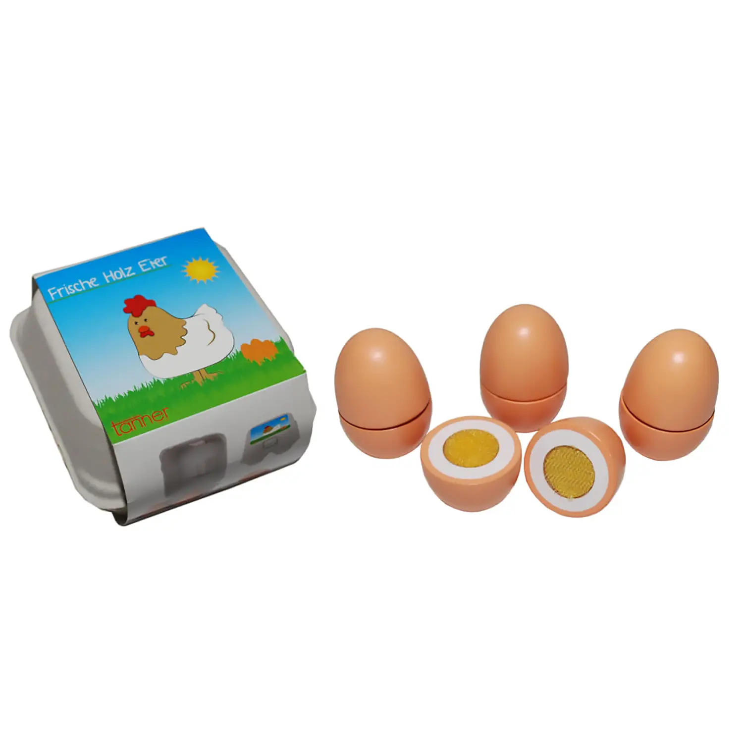 Uova in Legno – Set 4 Pezzi | Gioco Educativo Montessori per Bambini - Alimenti, mercatini, stoviglie