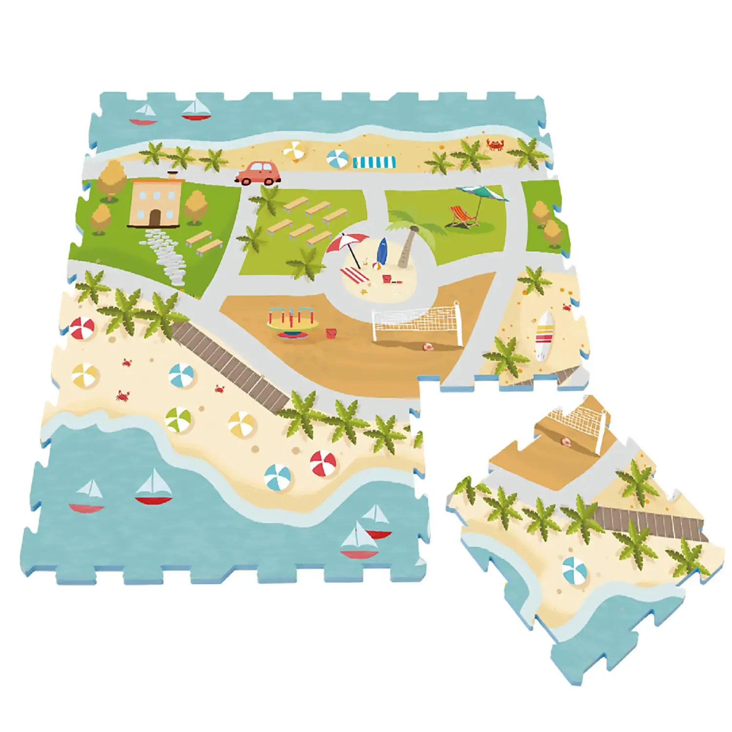 Puzzle Mat Scenario Spiaggia - Set 9 Moduli 32x32 cm - Tappeti e materassi