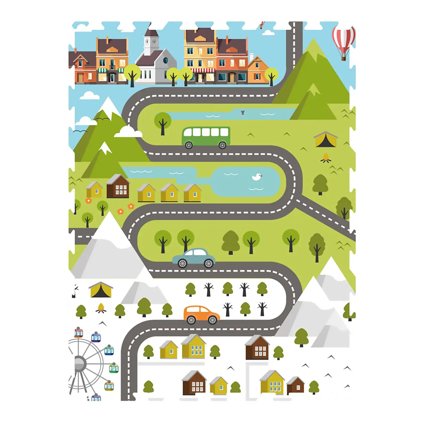 Puzzle Mat Scenario Campagna-Città - Set 6 Moduli 32x32 cm - Tappeti e materassi