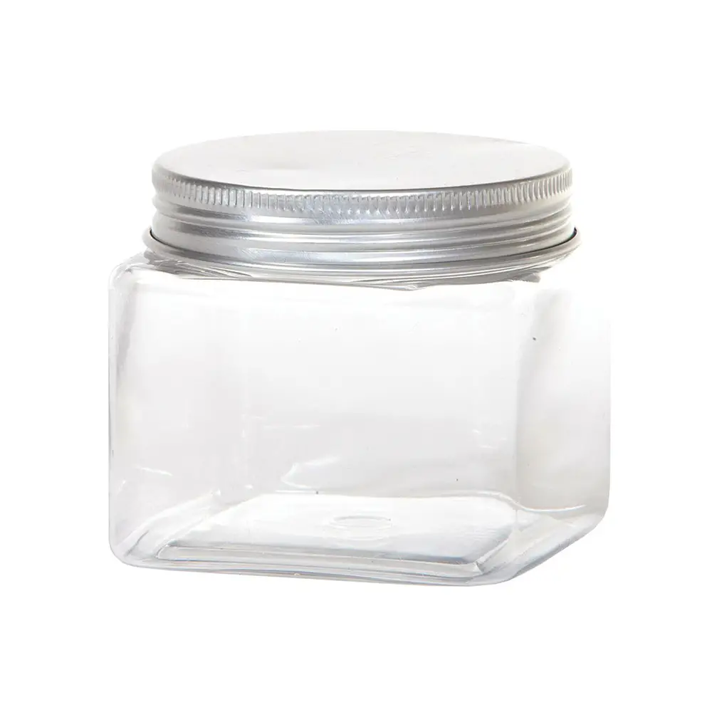 Barattolo Quadrato in Plastica con Tappo in Metallo - 7x7x6 cm - Set 6 Pezzi - Cellulosa Plastica Polistirolo