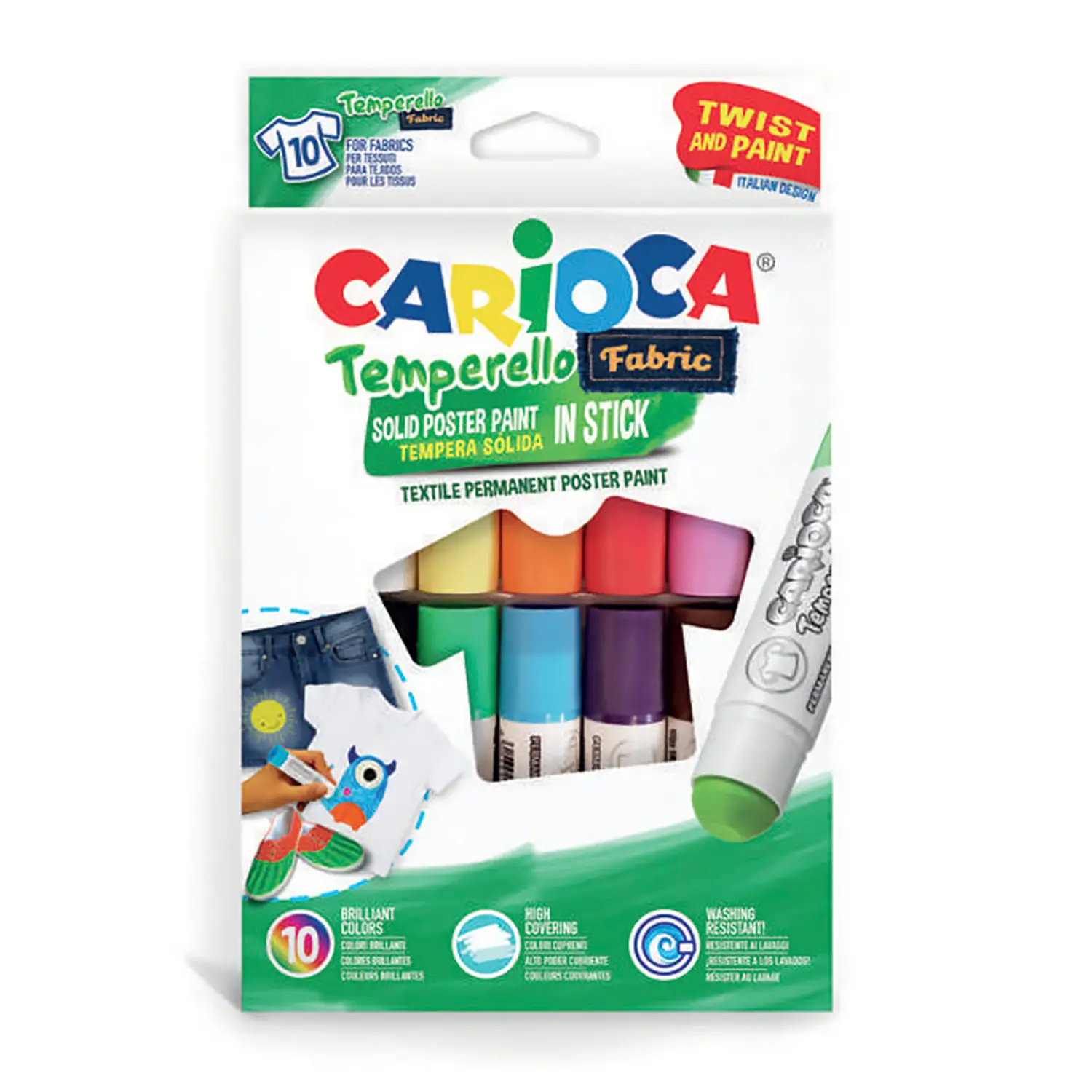 Temperello Fabric Carioca – Tempera Stick per Tessuto (10 Colori) - Colori per tessuto