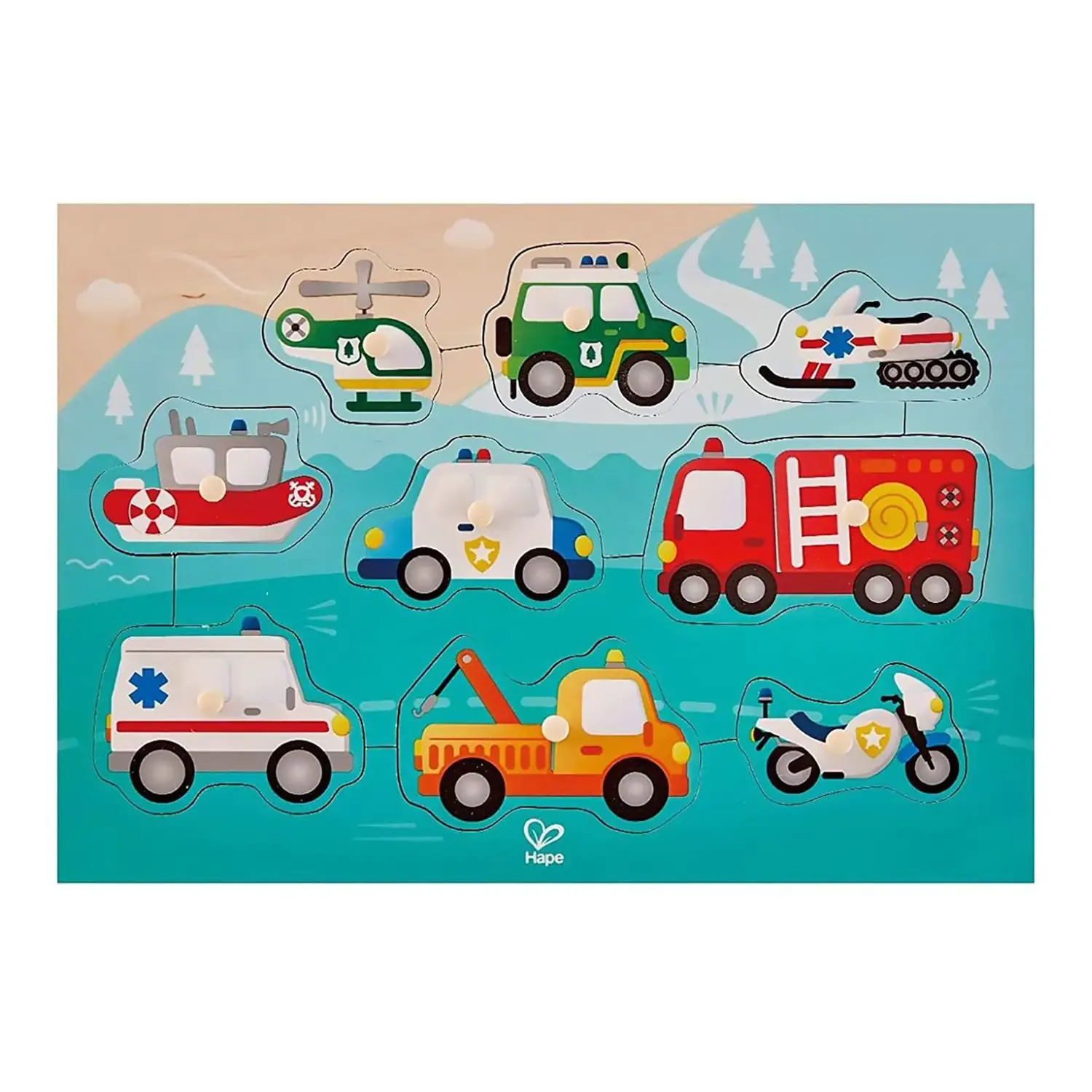 Puzzle Veicoli di Emergenza con Piolini - Incastri e puzzle in legno