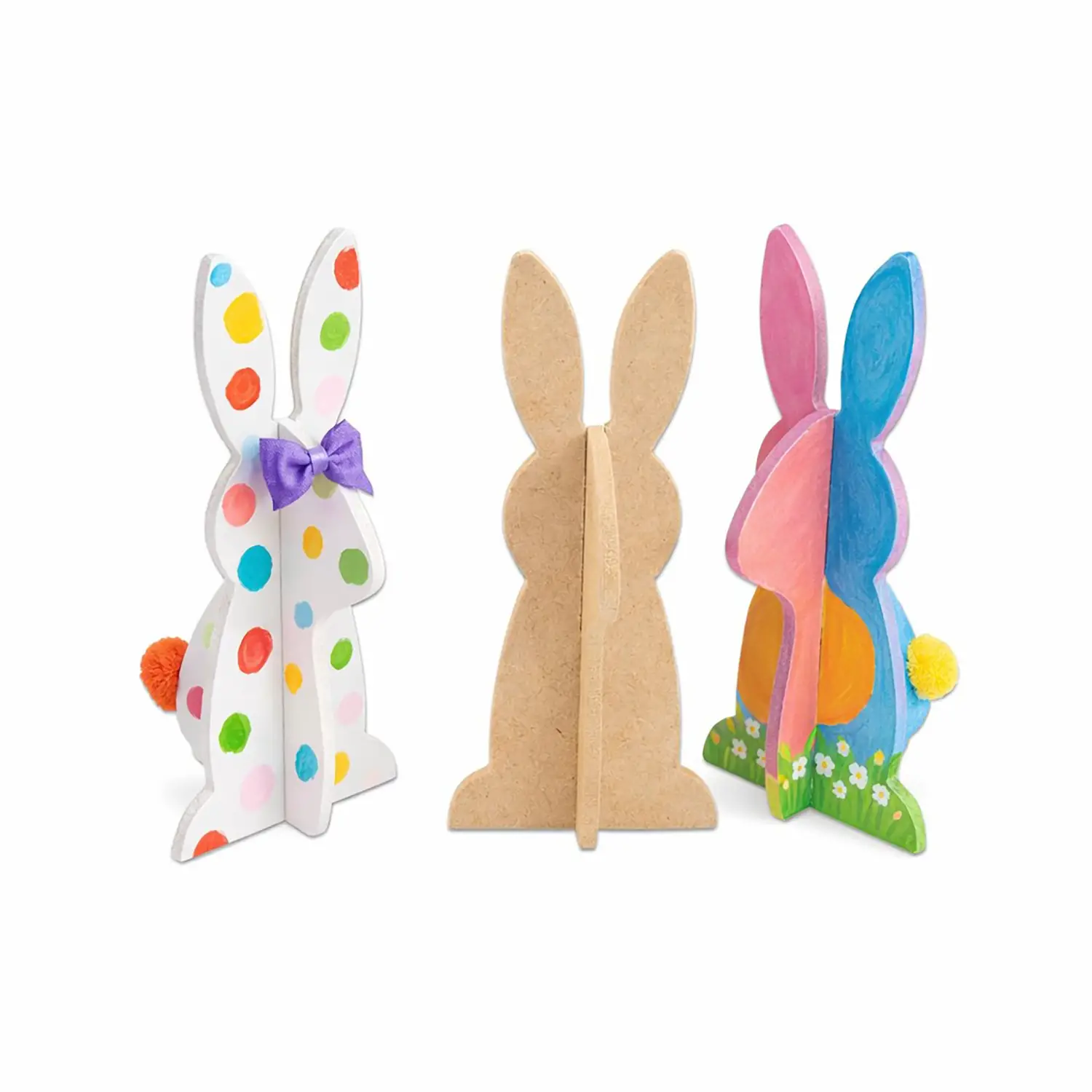 Coniglietti 3D da Decorare – 15 cm – Set da 3 Pezzi - Soggetti in legno