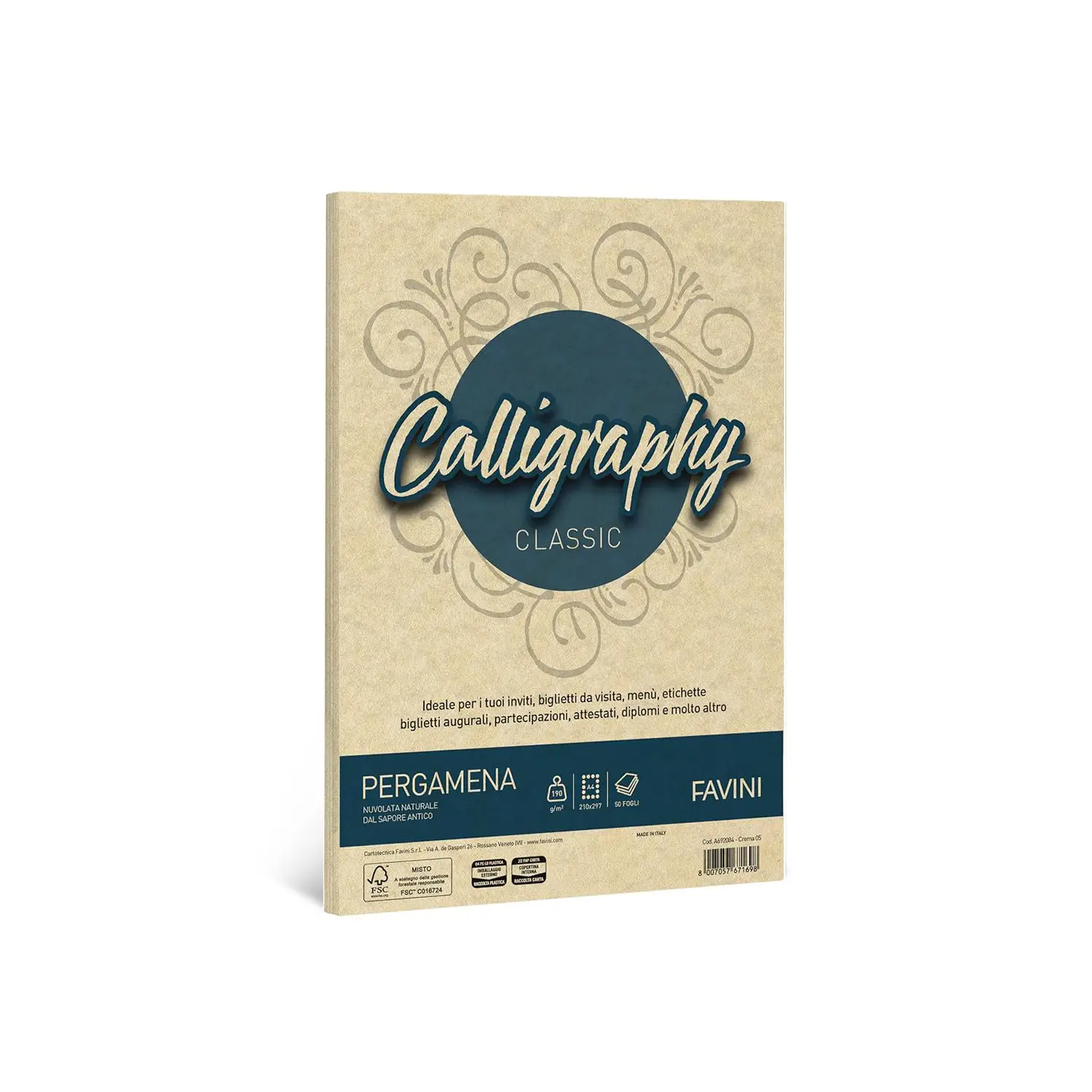 Carta Calligraphy Pergamena A4 190 gr – 50 Fogli - Sabbia - Carta e cartoncino