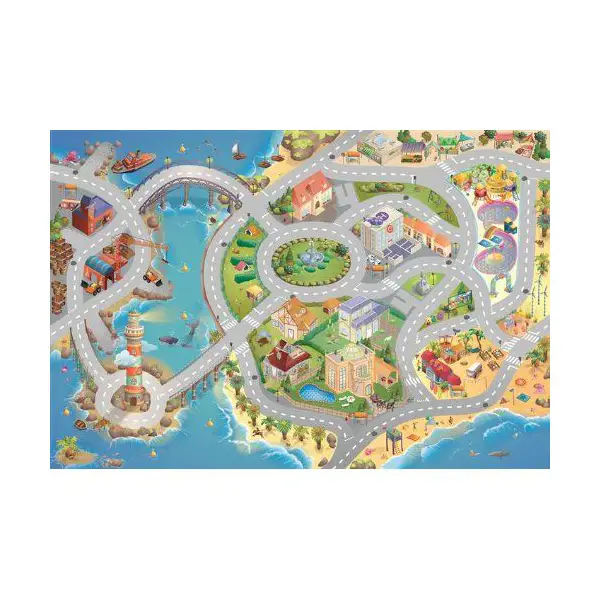 Tappeto Gioco Percorso Città con Porto – Cm 100x150 - Tappeti per il gioco