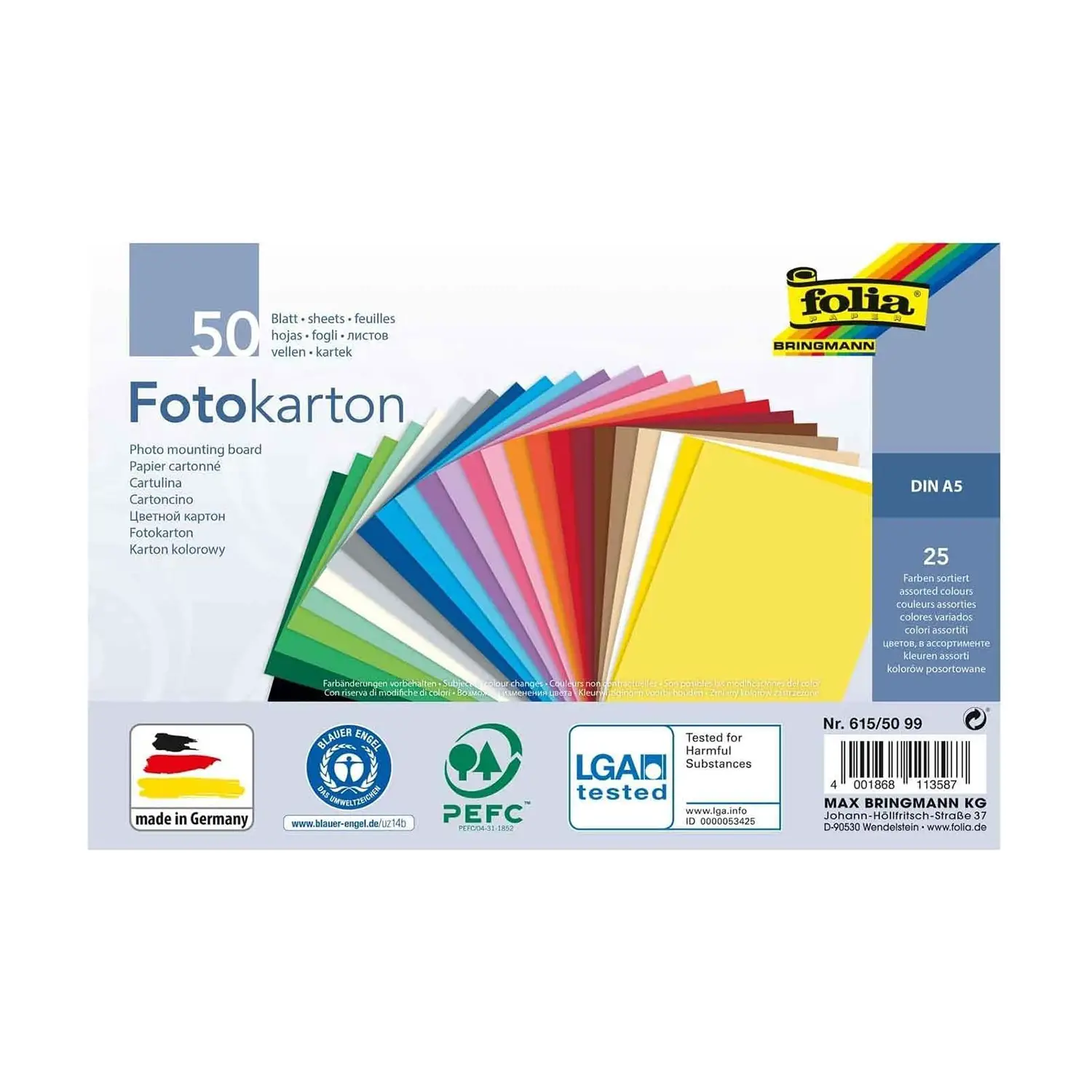 Cartoncino Pesante Premium cm. 15x21 50 Fogli in 25 Colori - Carta e cartoncino