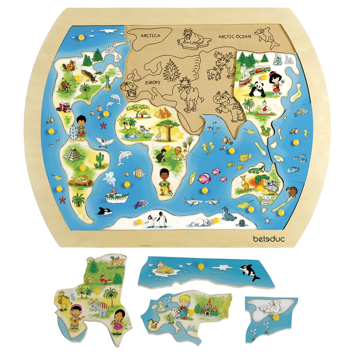 Puzzle del Mondo in Legno - 33x42x1,7 cm - Incastri e puzzle in legno