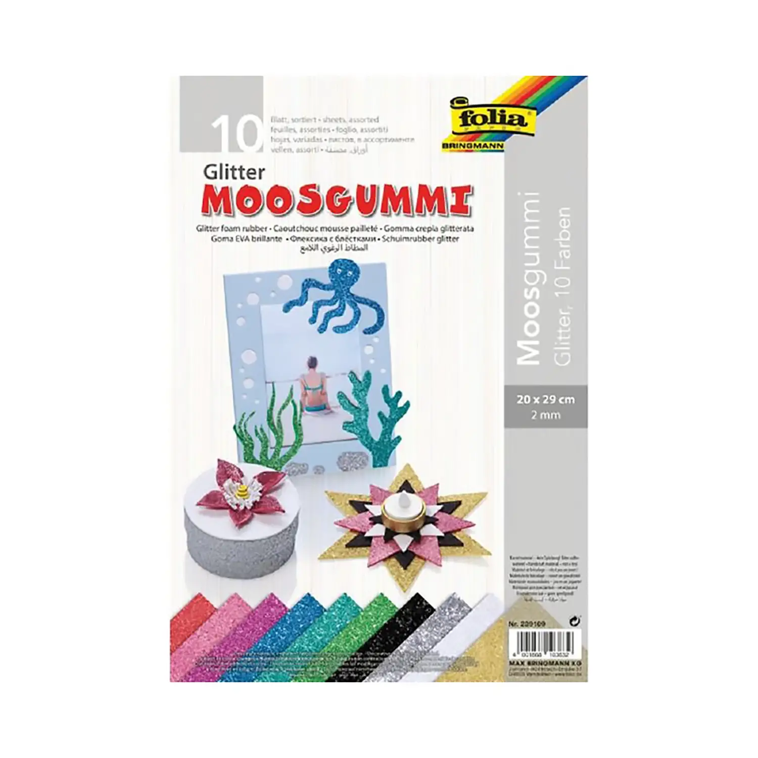 Moosgummi Spumella Glitter 10 Colori 20x29cm. - Applicazioni e decori