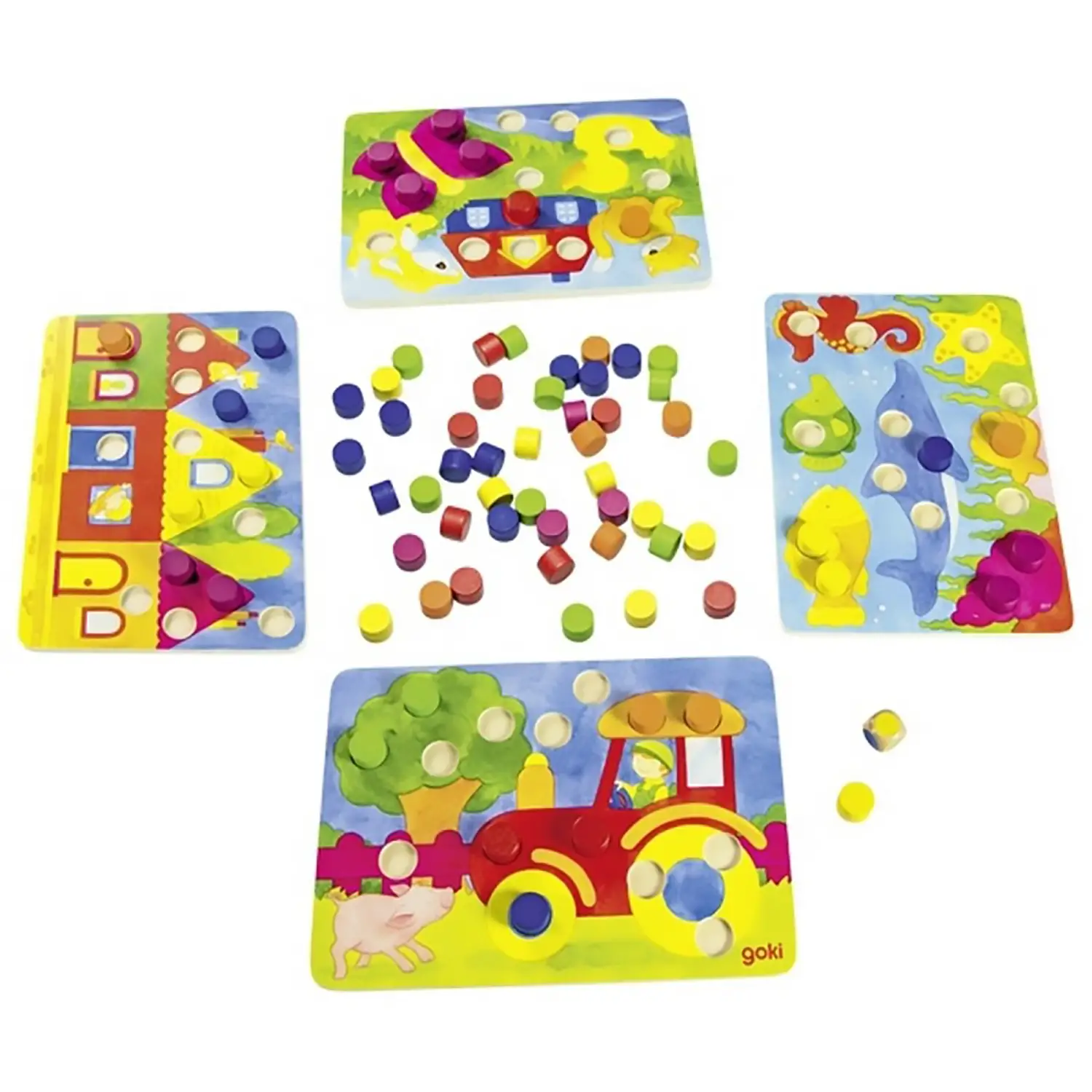 Gioco dei Dadi, Incastra Colori con Schede - Incastri e puzzle in legno