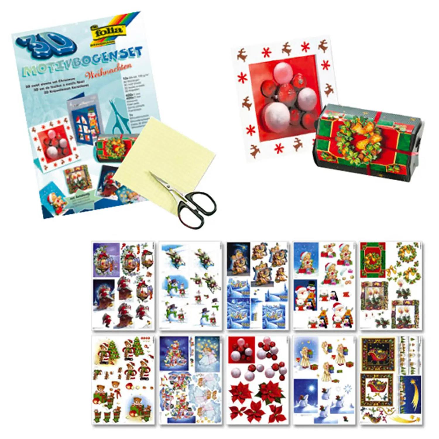 Set Scrapbook 3D Natale – 10 Fogli A4 con 200 Soggetti, Biadesivi e Forbicina - Carta e cartoncino