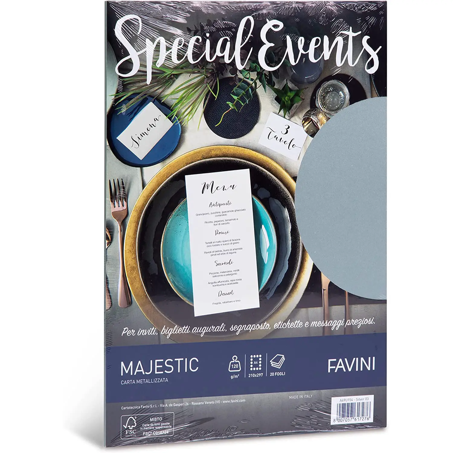 Carta per Fotocopie Colorata Favini A4 120 gr – 20 Fogli - Argento - Carta e cartoncino