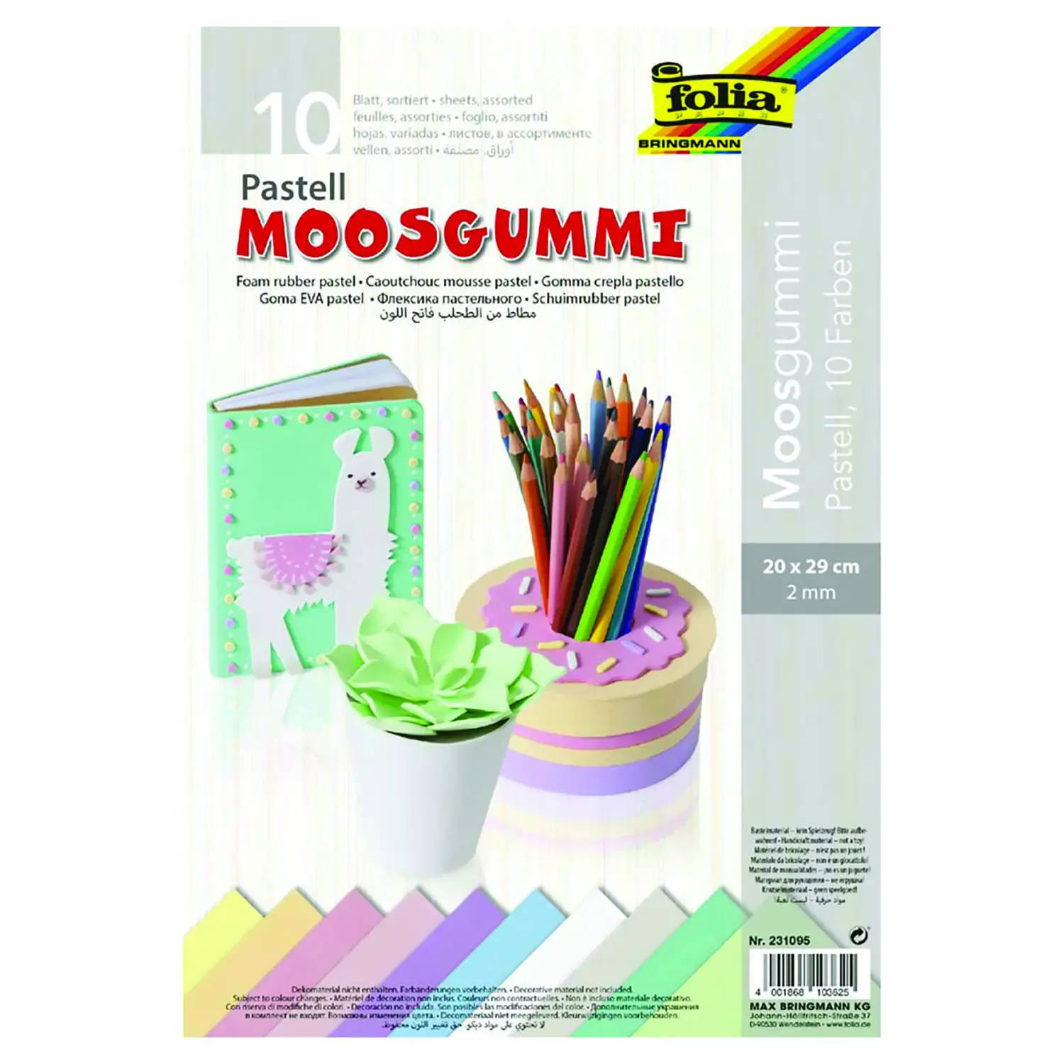 Moosgummi Spumella Colori Pastello 20x29cm. 10 Pezzi - Applicazioni e decori