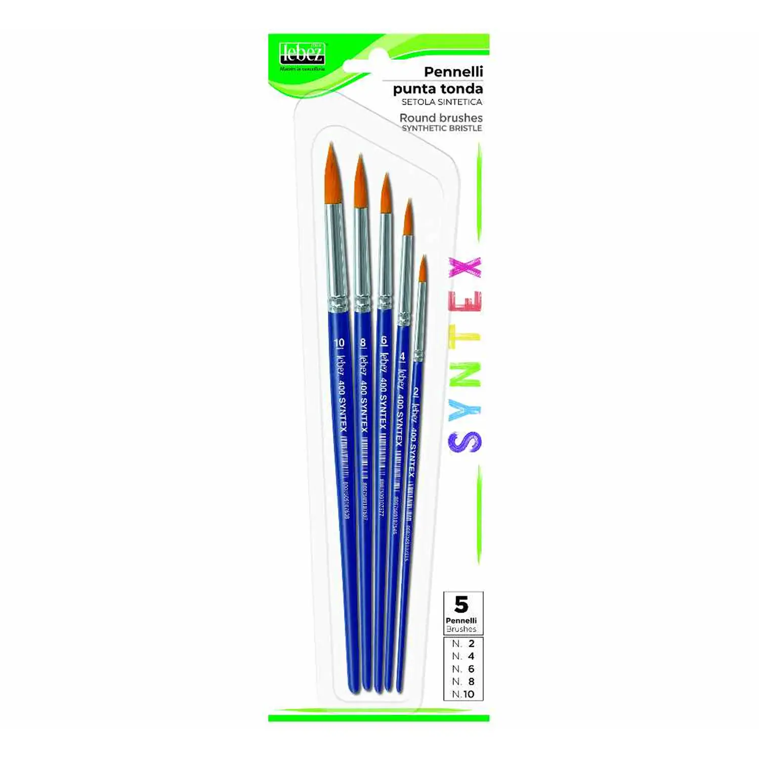 Set Pennelli Lebez Syntex Punta Tonda – 5 Pennelli in Misure Diverse (n.2, 4, 6, 8, 10) - Pennelli e accessori