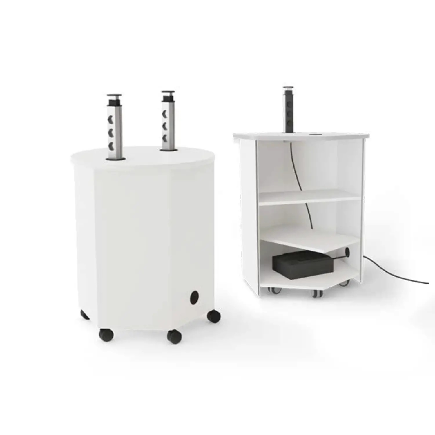 Tavolo Elettrificato Esagonale Centrale Bianco - Altezza 76 cm - Conforme CAM - Tavoli e piani di lavoro
