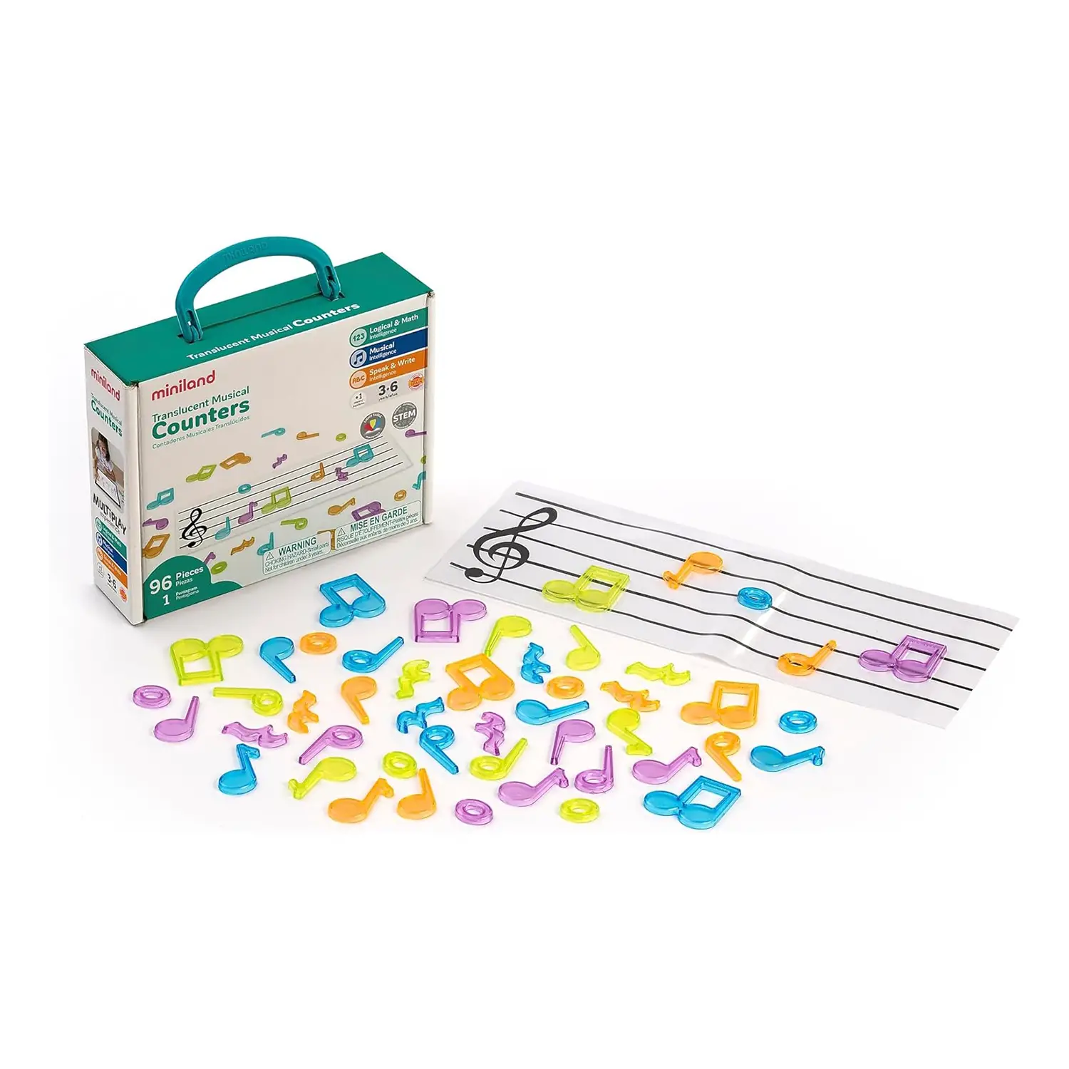Note Musicali Traslucenti con Pentagramma – Set Didattico 96 Pezzi da 7 cm - Educazione musicale