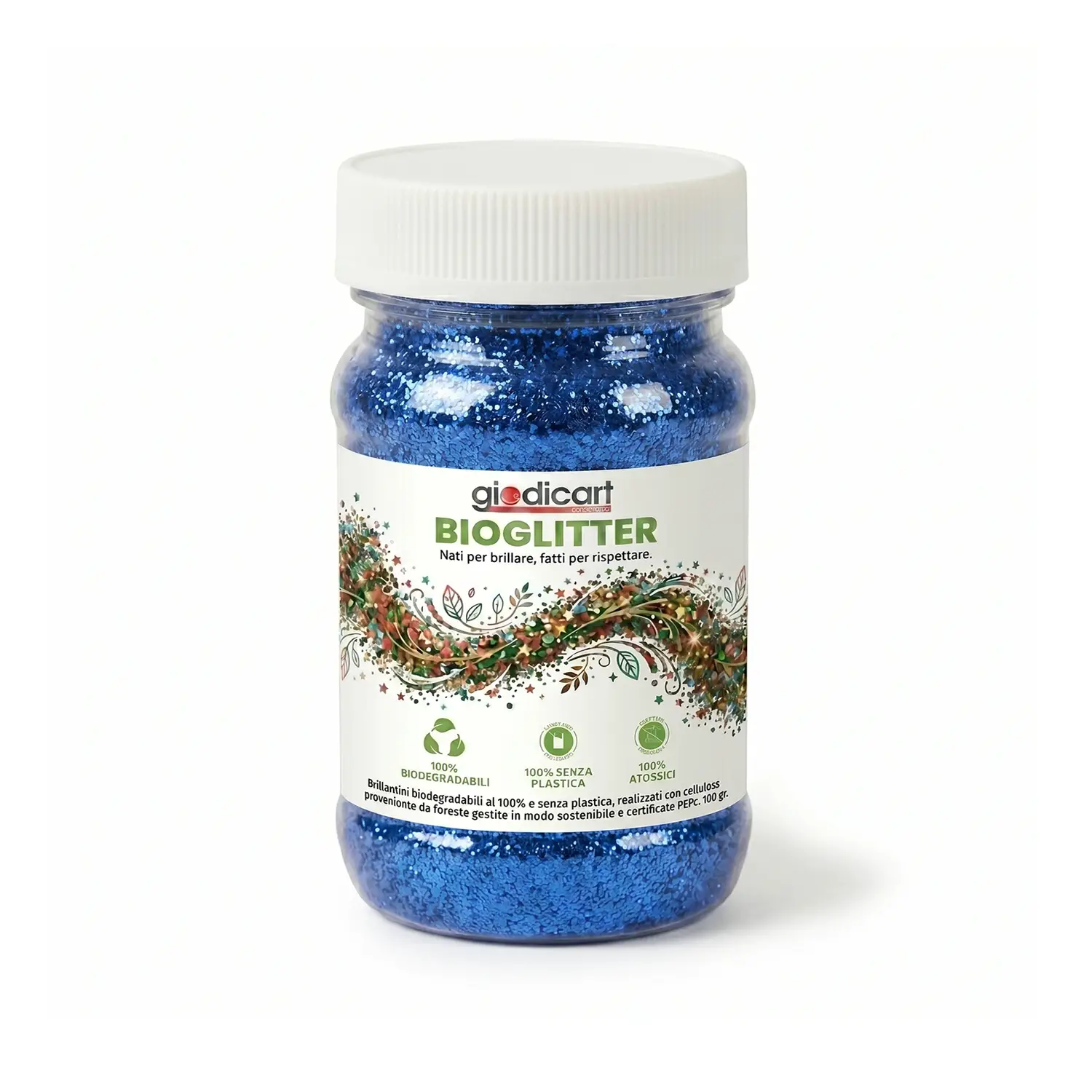 Brillantini Ecologici in Cellulosa Riciclata, Bio-Glitter Grana Fine 100 Gr. Blu - Brillantini e glitter