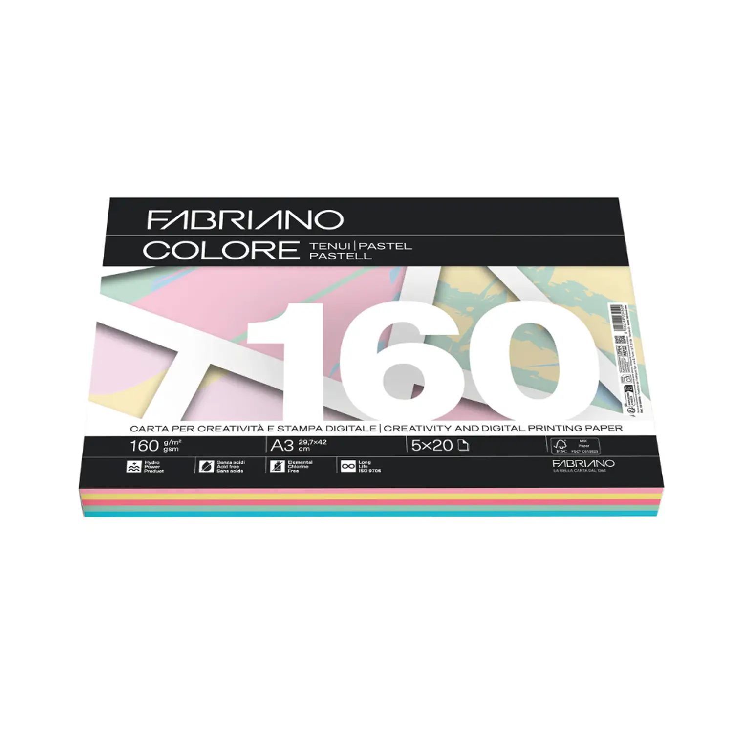 Carta Per Fotocopie Fabriano Colore A4 160gr 100 Fogli Tinte Tenui - Carta e cartoncino