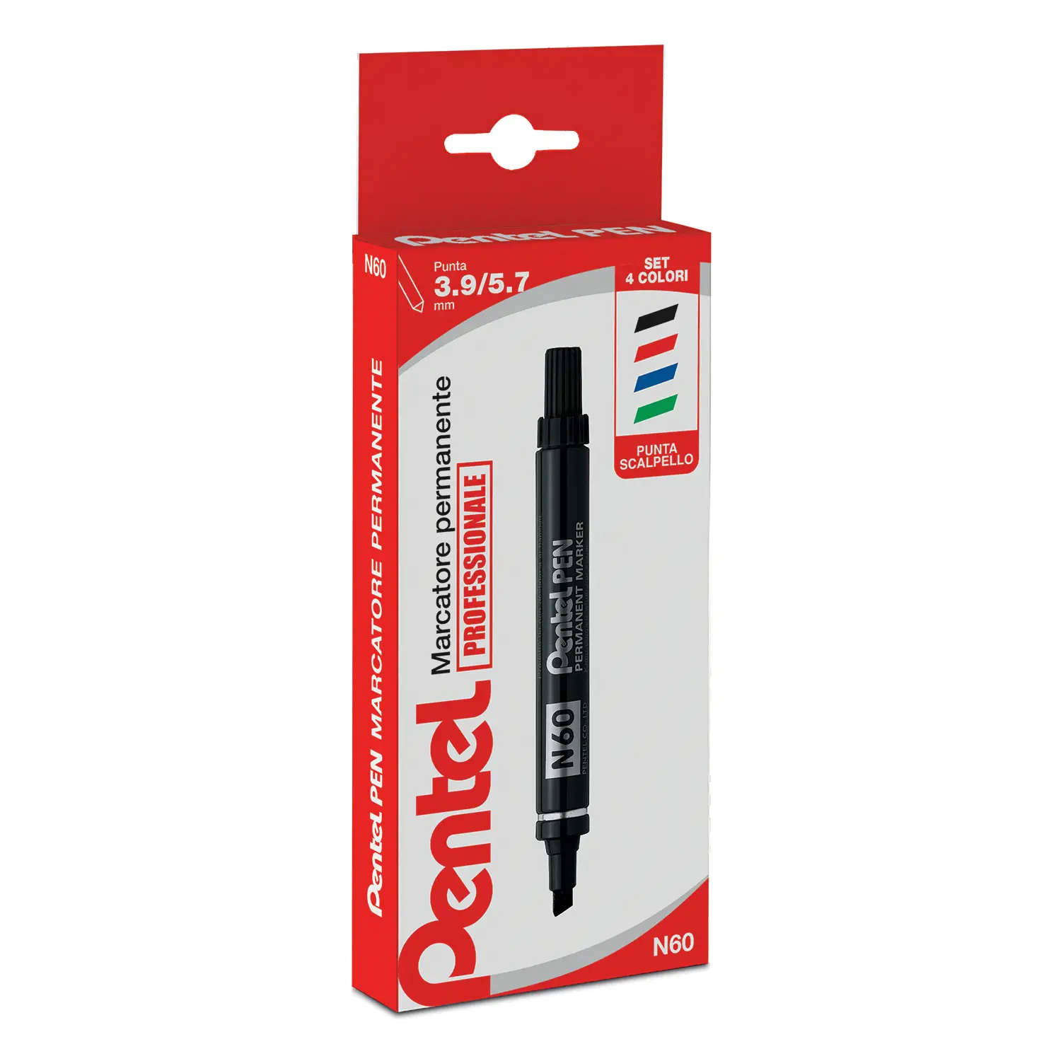 4 Marker Punta A Scalpello Pentel N60 In 4 Colori - Pennarelli