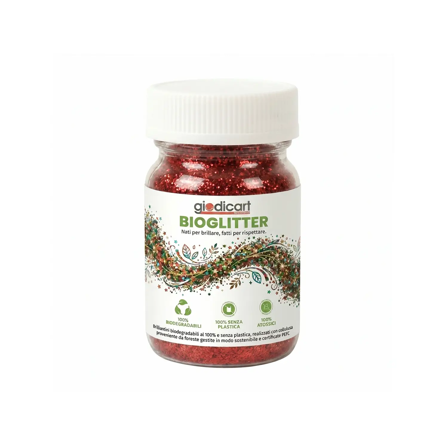 Brillantini Ecologici in Cellulosa Riciclata, Bio-Glitter Grana Fine 50 Gr. Rosso - Brillantini e glitter