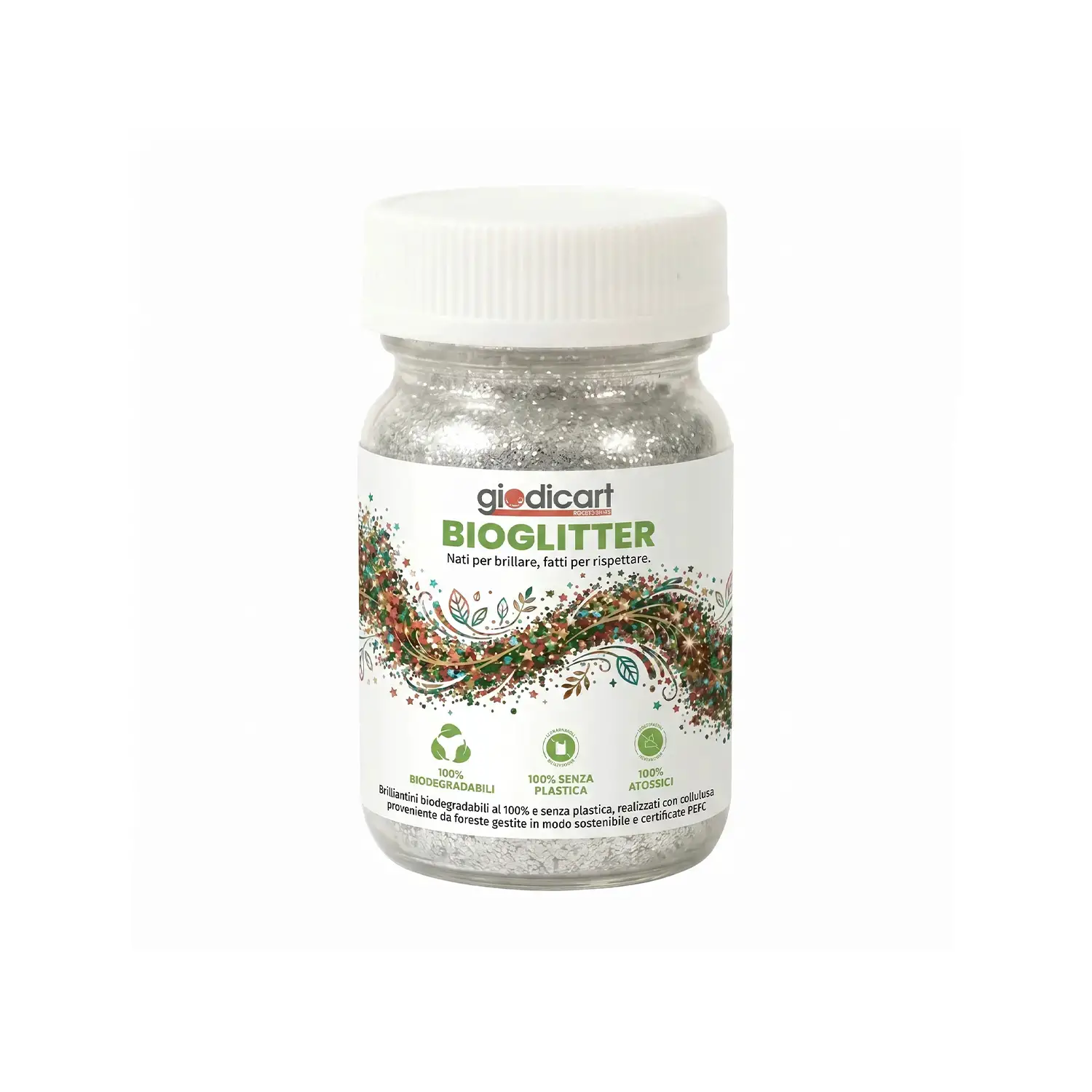 Brillantini Ecologici in Cellulosa Riciclata, Bio-Glitter Grana Media 50 Gr. Argento - Brillantini e glitter