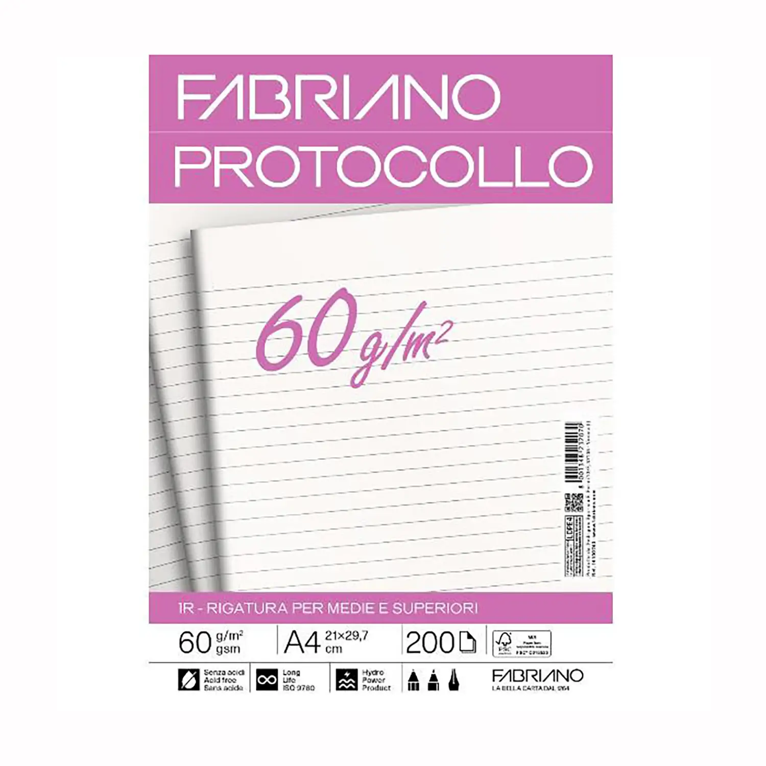 Carta Protocollo Fabriano 60gr Rigatura 1R • Fogli 200 - Carta e cartoncino