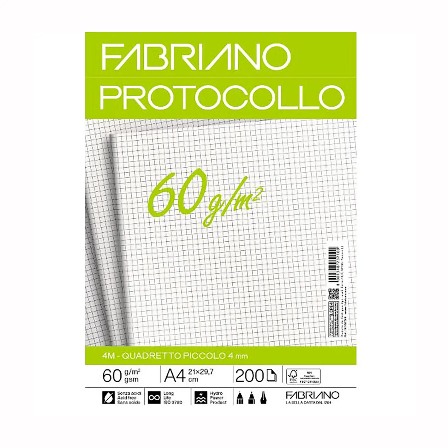 Carta Protocollo Fabriano 60gr Quadretti Piccoli 4mm • Fogli 200 - Carta e cartoncino