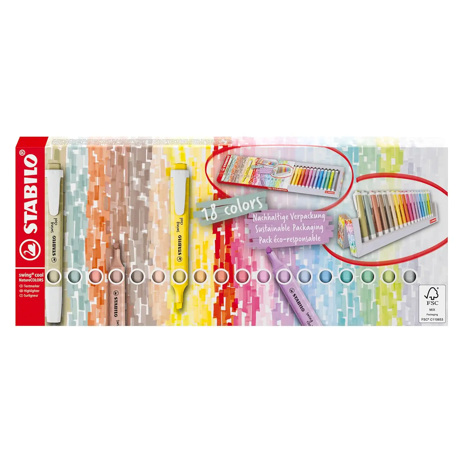 Swing Cool Evidenziatori Stabilo Set Da Scrivania 18 Colori Nature + Pastello - penne pennarelli ufficio