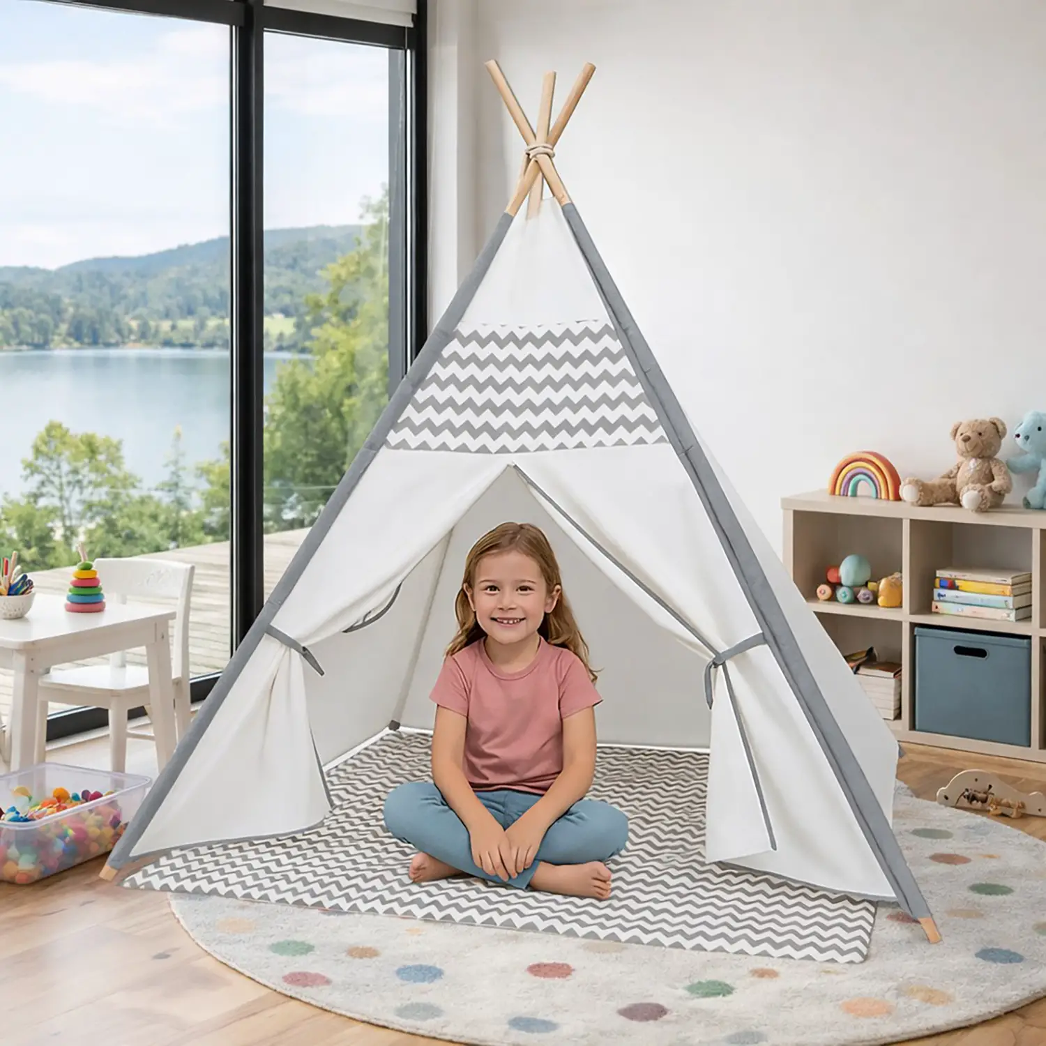 Tenda Gioco degli Indiani per Bambini con Tappetino Interno, 120x120x150 cm - Rifugi e tane