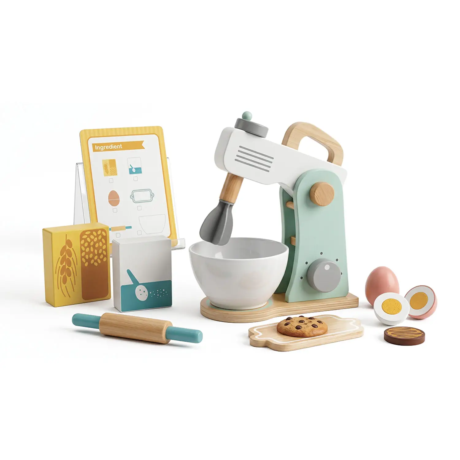 Mixer Impastatrice Gioco in Legno con Accessori e Ricettario - Cucine e gioco simbolico