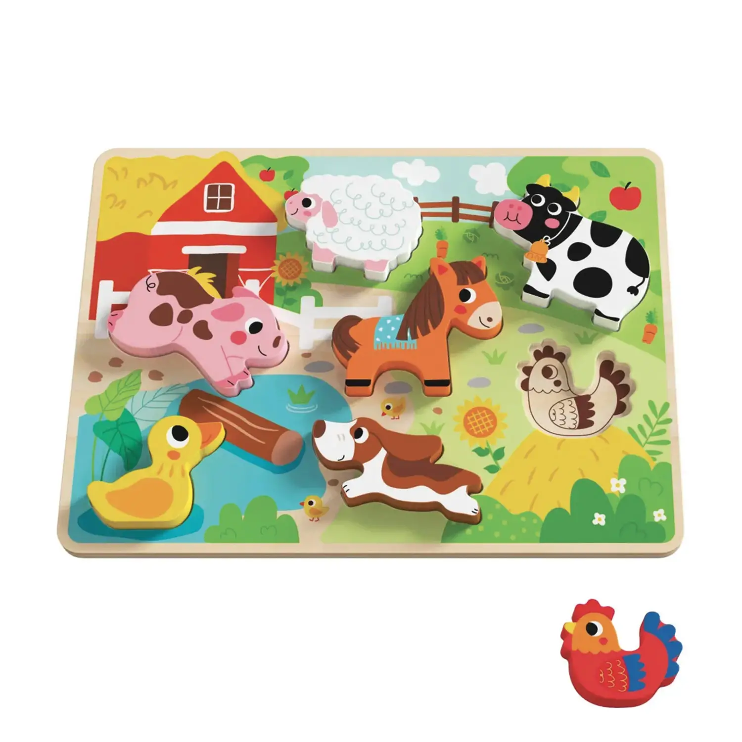 Puzzle in Legno Animali della Fattoria, Incastri Educativi ad Alto Spessore - Costruzioni in legno
