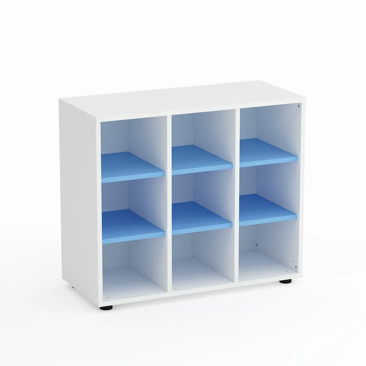 Mobile Scuola Kubò Bianco 9 Caselle H 75 cm. Ripiani Blu Orizzonte - Conforme CAM - Arredo scuola dell'obbligo