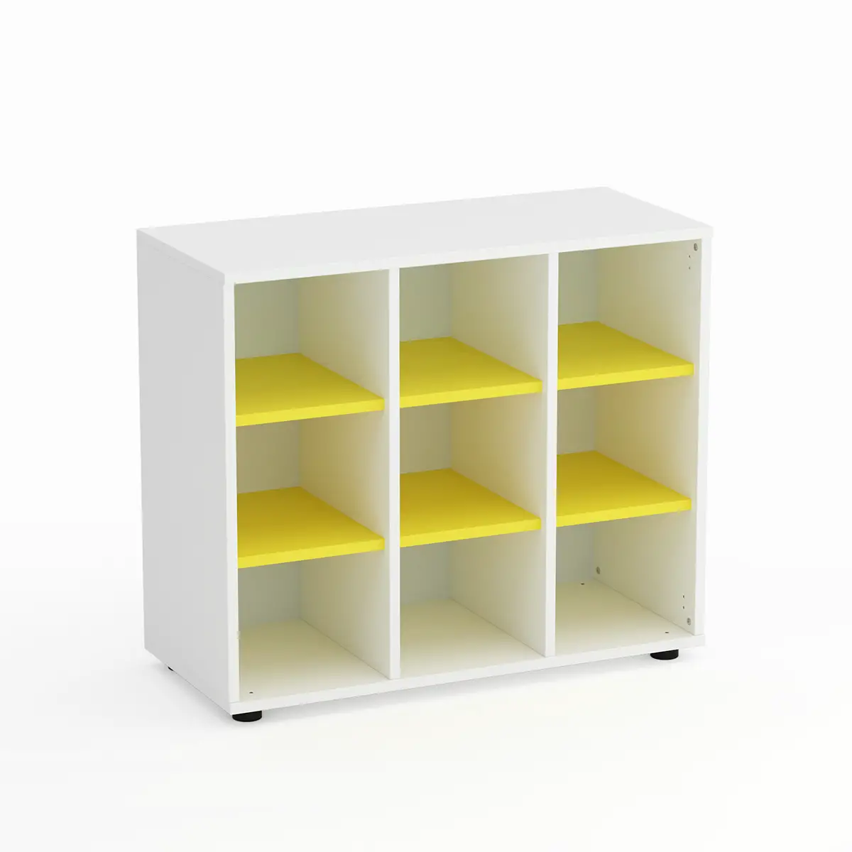 Mobile Scuola Kubò Bianco 9 Caselle H 75 cm. Ripiani Giallo - Conforme CAM - Arredo scuola dell'obbligo