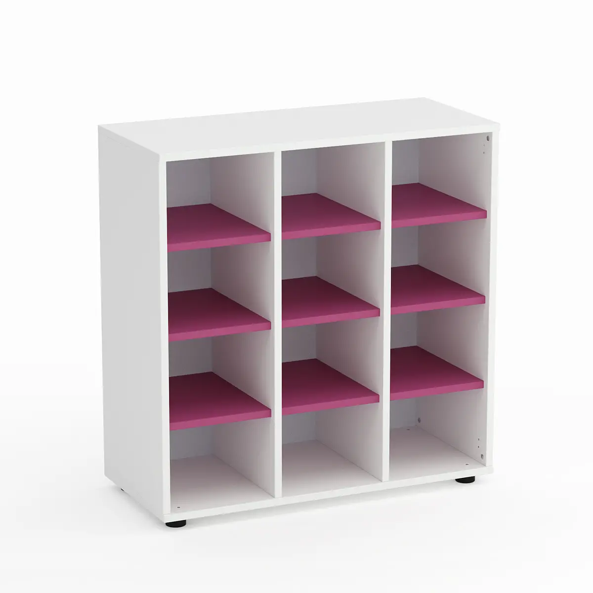Mobile Scuola Kubò Bianco 12 Caselle H 90 cm. Ripiani Fucsia - Conforme CAM - Arredo scuola dell'obbligo