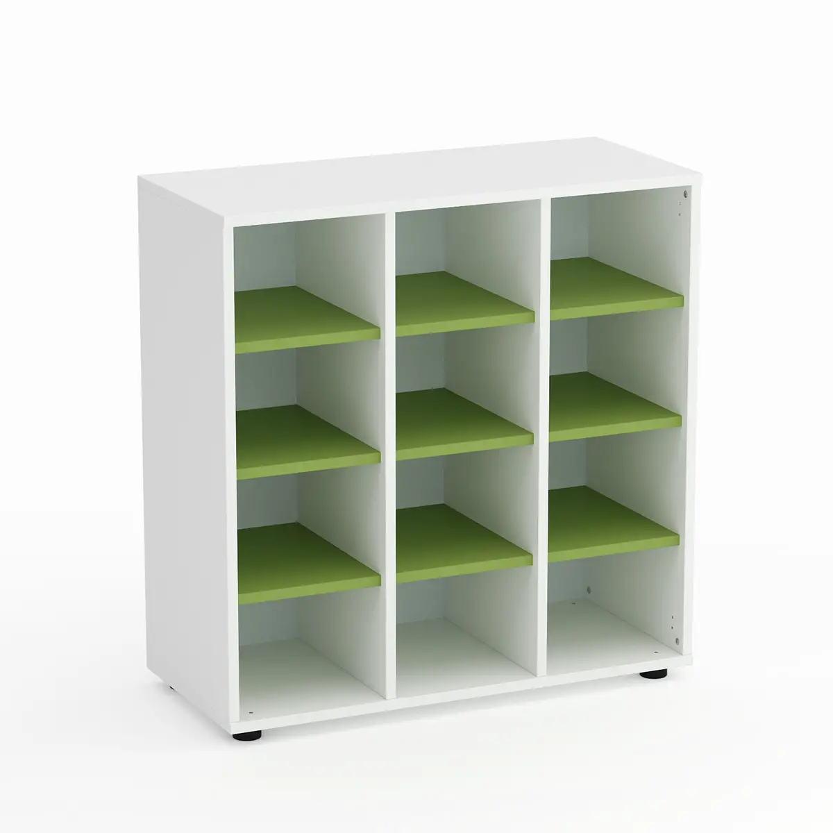 Mobile Scuola Kubò Bianco 12 Caselle H 90 cm. Ripiani Verde Kiwi - Conforme CAM - Arredo scuola dell'obbligo
