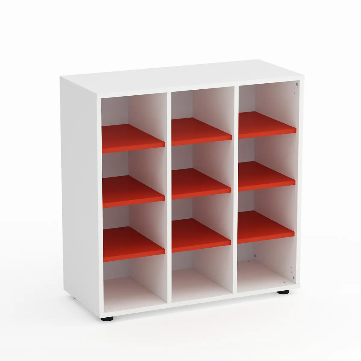 Mobile Scuola Kubò Bianco 12 Caselle H 90 cm. Ripiani Rosso - Conforme CAM - Arredo scuola dell'obbligo