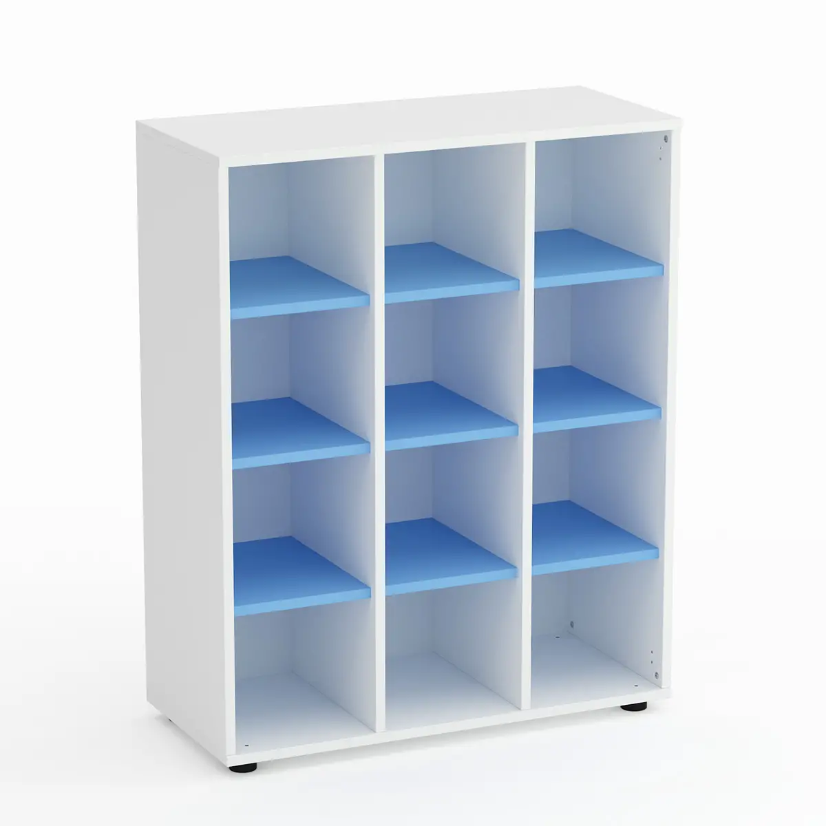 Mobile Scuola Kubò Bianco 12 Caselle H 110 cm. Ripiani Blu Orizzonte - Conforme CAM - Arredo scuola dell'obbligo